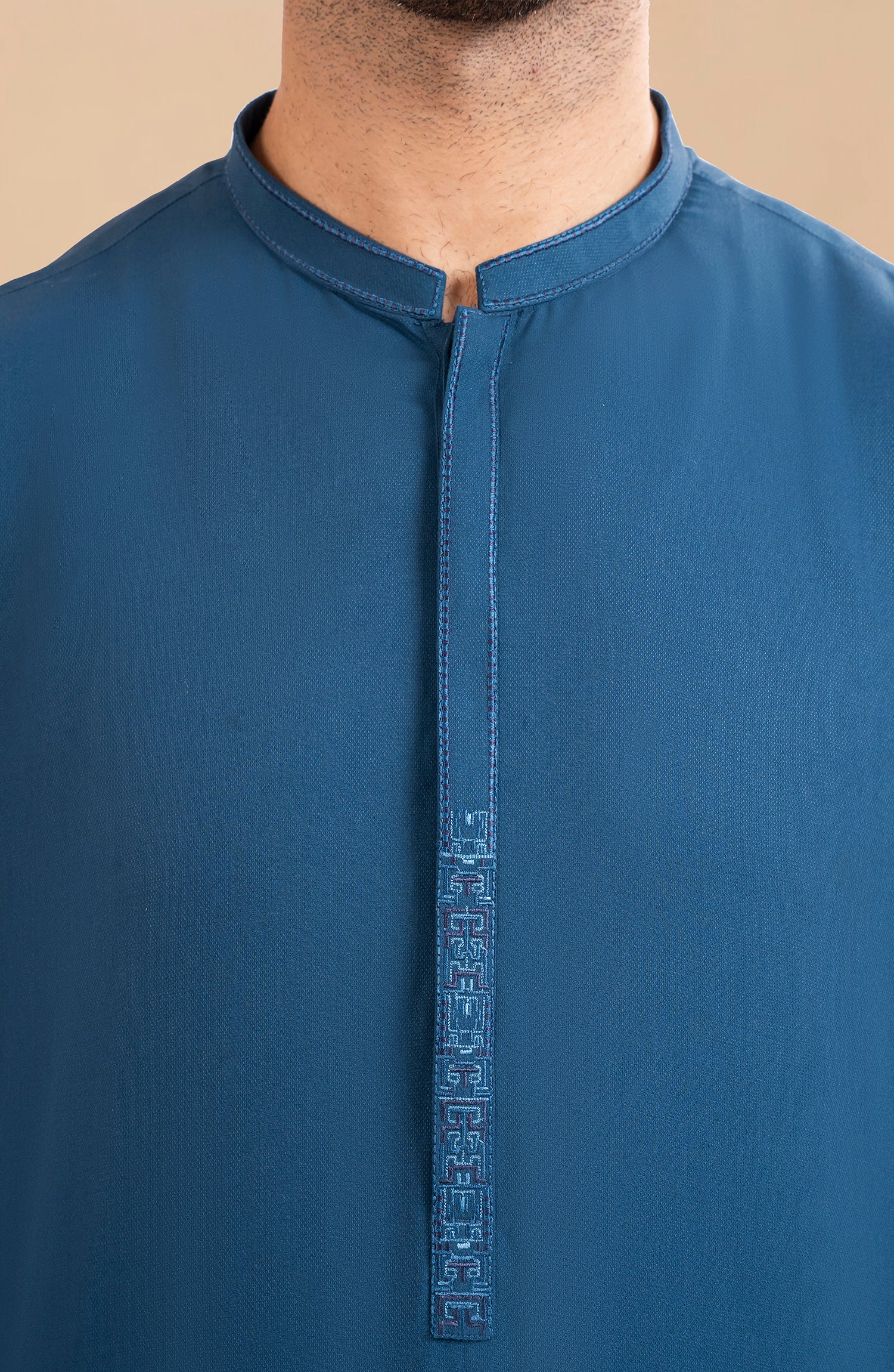 TEAL BLUE BLENDED EMBROIDERED KAMEEZ SHALWAR - Image 2