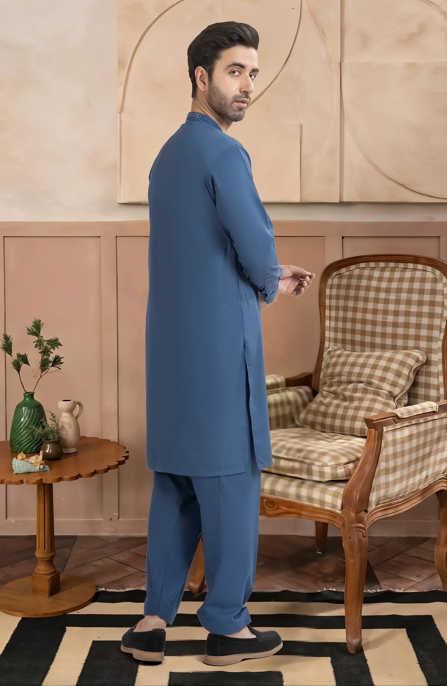 TEAL BLUE BLENDED EMBROIDERED KAMEEZ SHALWAR - Image 6