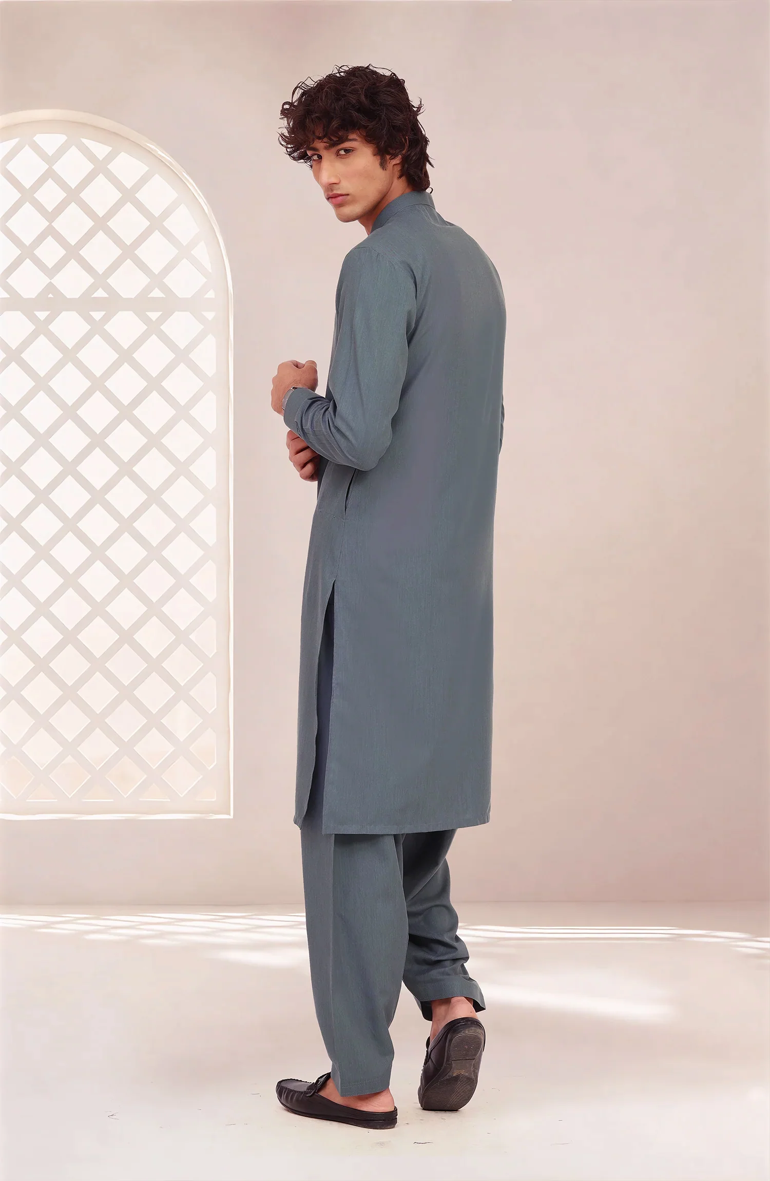 TEAL-GREEN BLENDED KAMEEZ SHALWAR - Image 6
