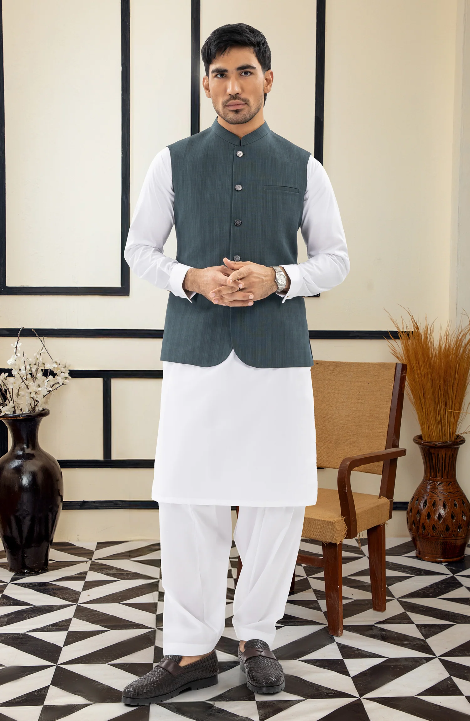 TEAL GREEN BLENDED WAISTCOAT