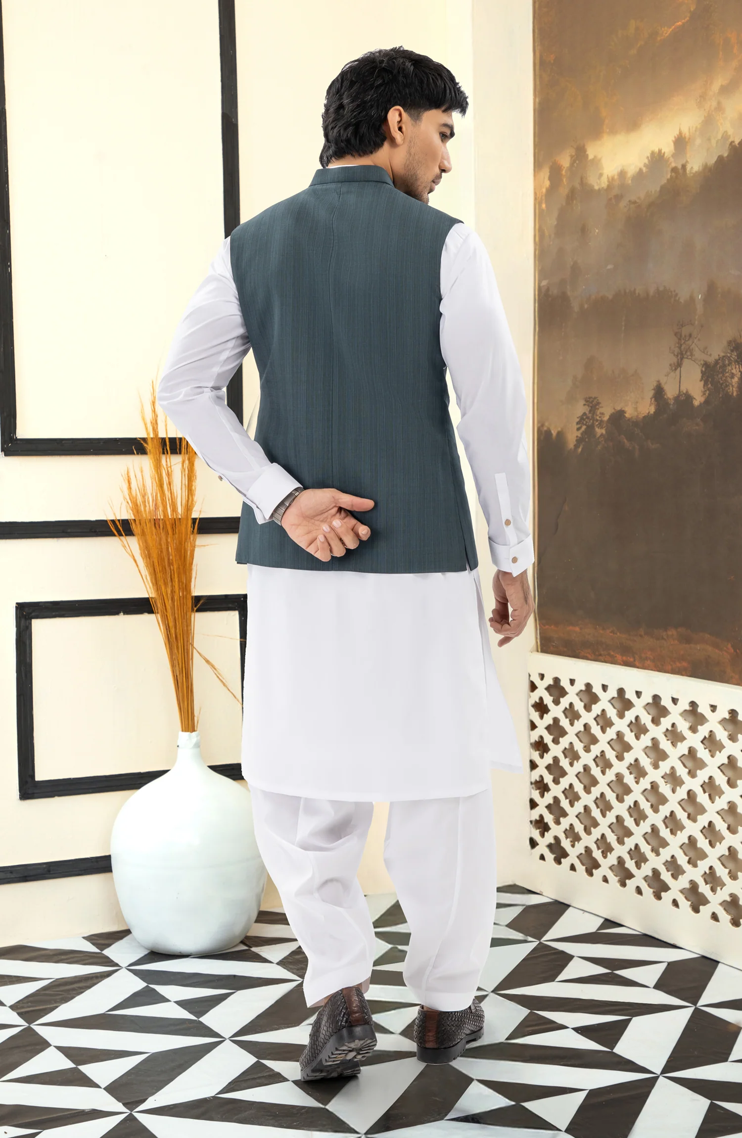TEAL GREEN BLENDED WAISTCOAT - Image 4