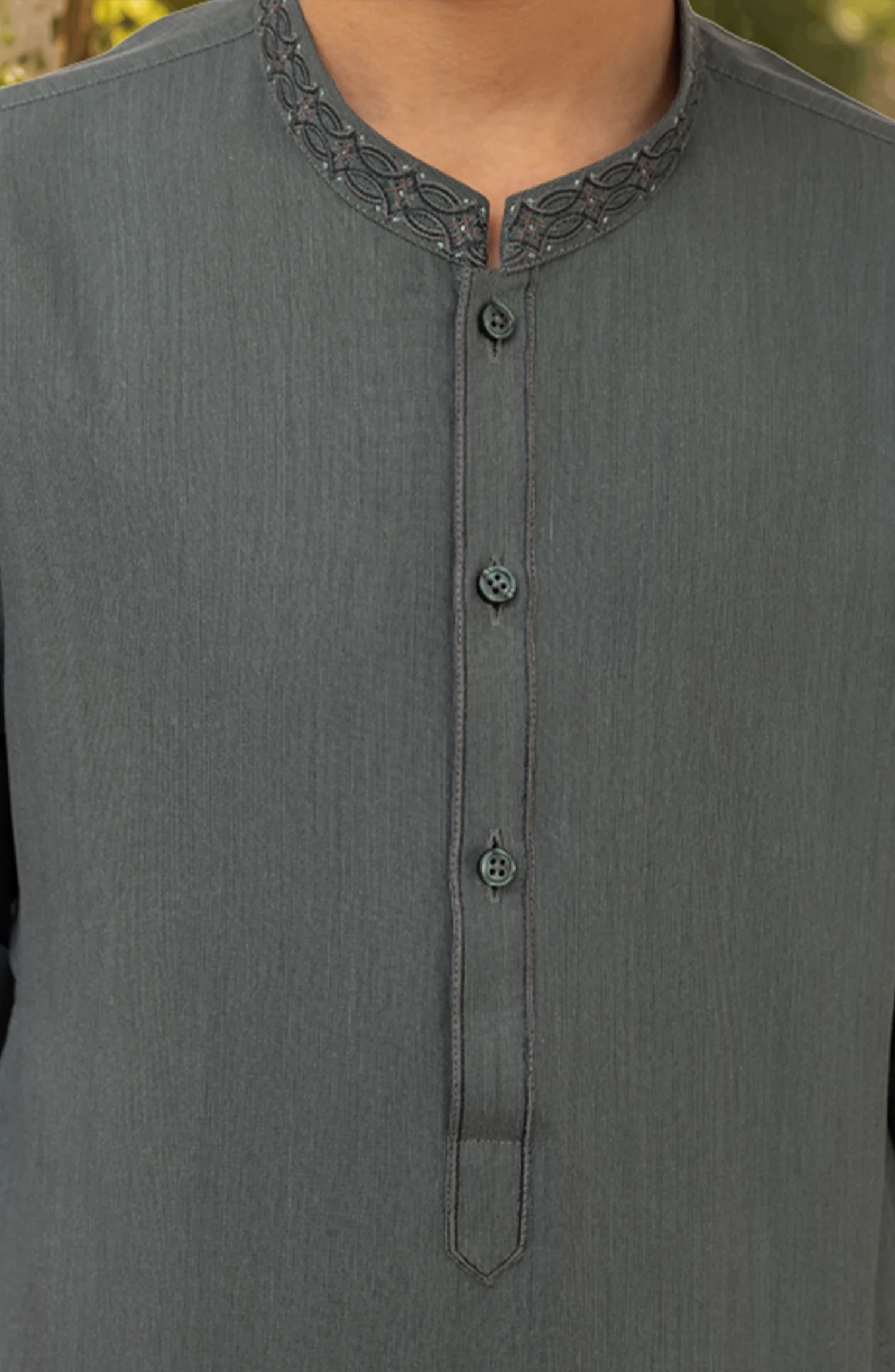 TEAL-GREEN EMBROIDERED BLENDED KAMEEZ SHALWAR - Image 2
