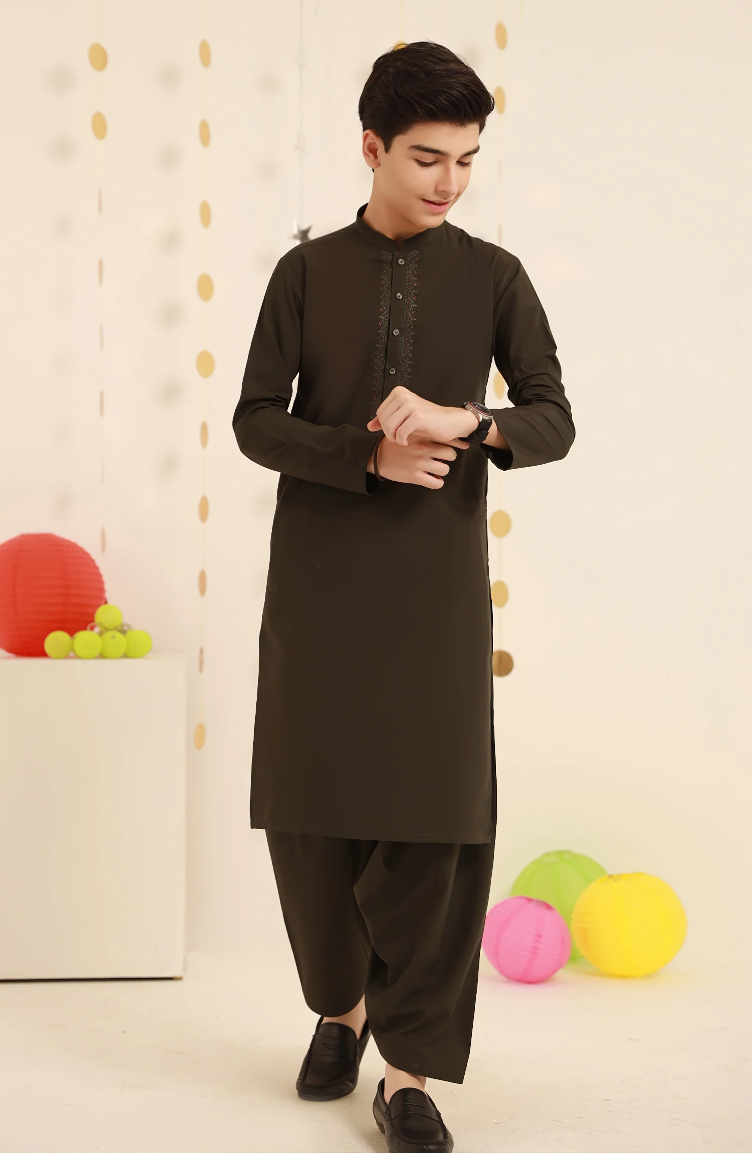 TEENS KAMEEZ SHALWAR OLIVE GREEN - Image 2
