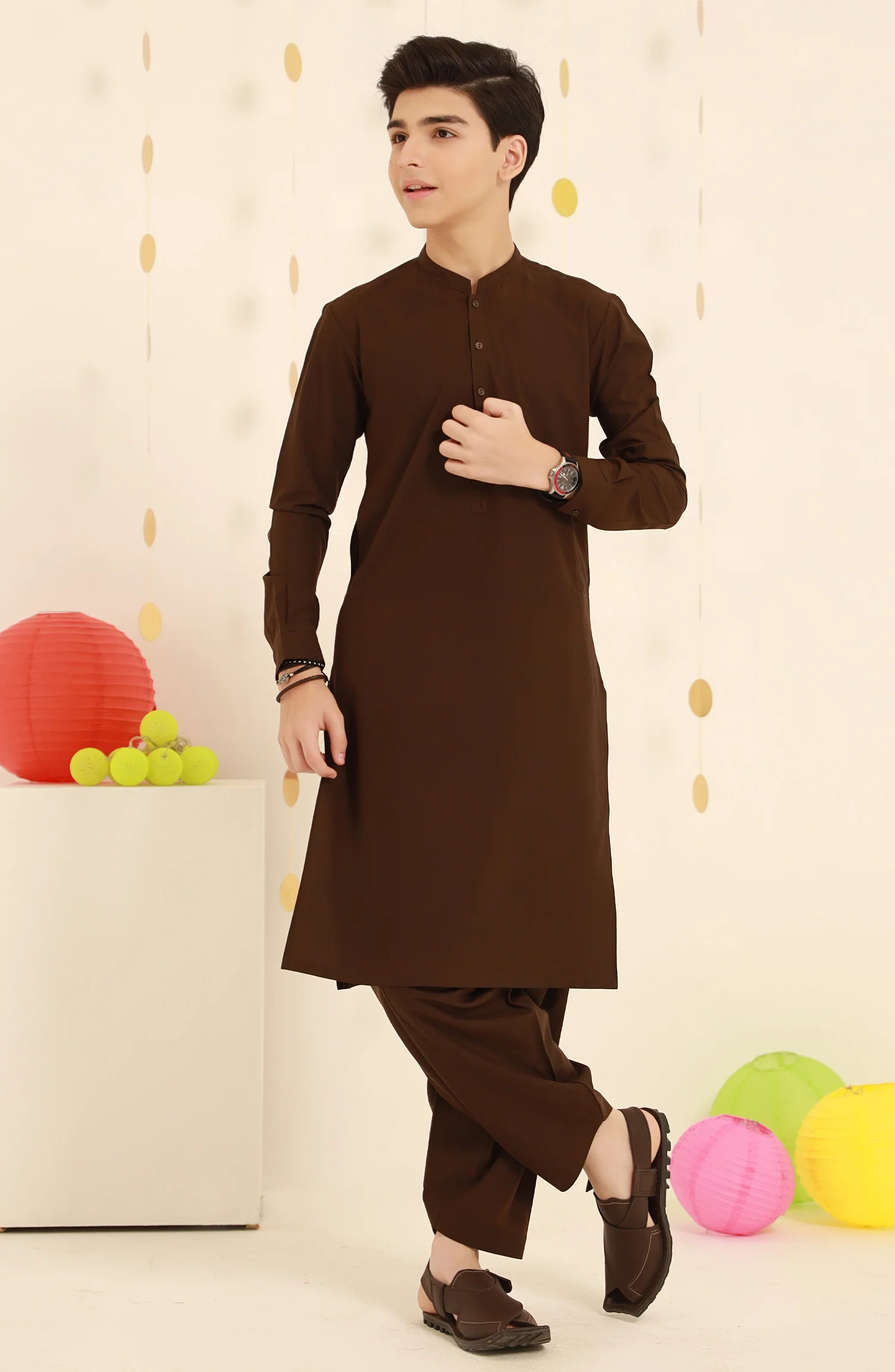 TEENS KURTA PAJAMA BROWN - Image 2