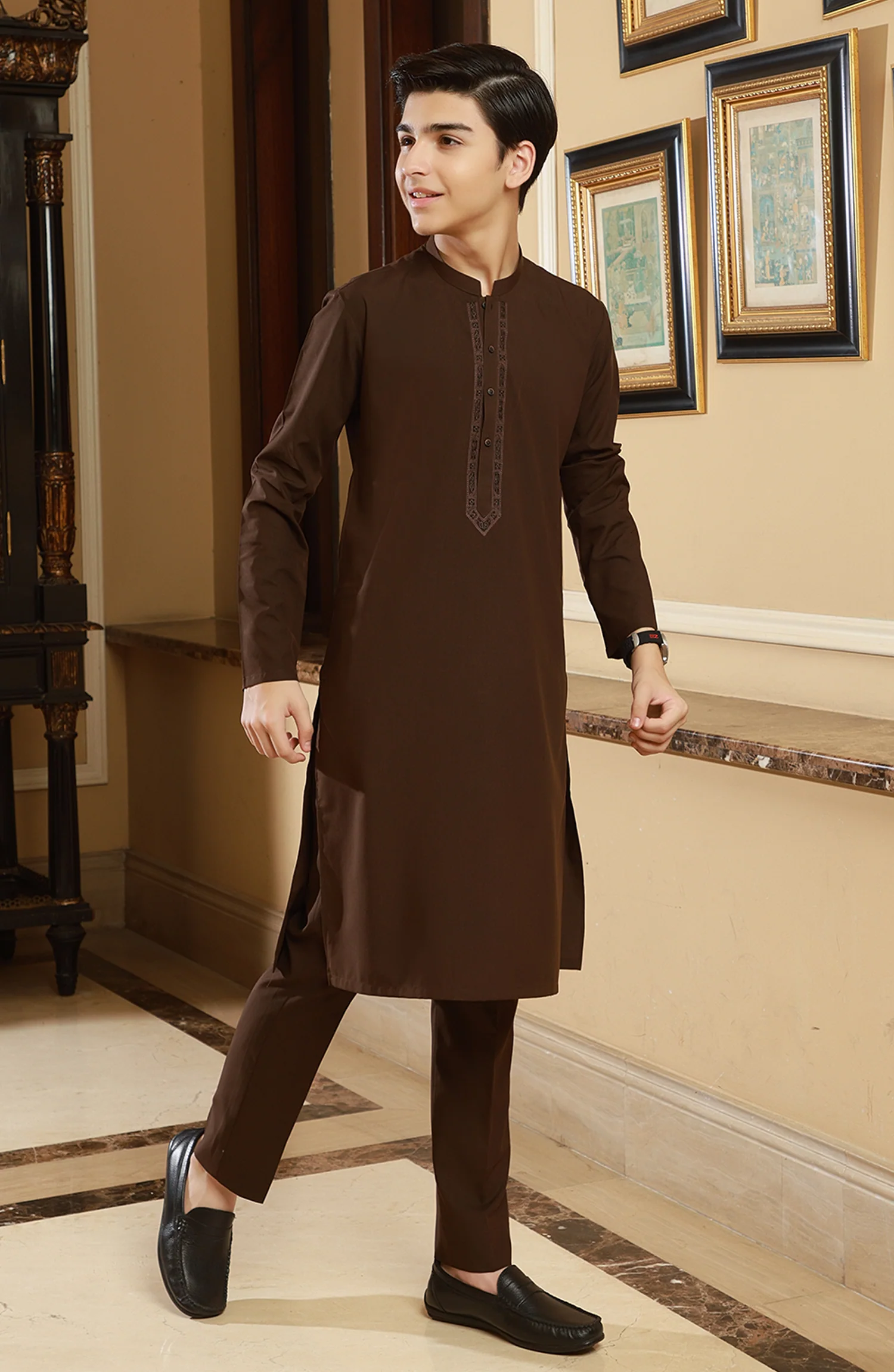 TEENS KURTA PAJAMA BROWN - Image 2