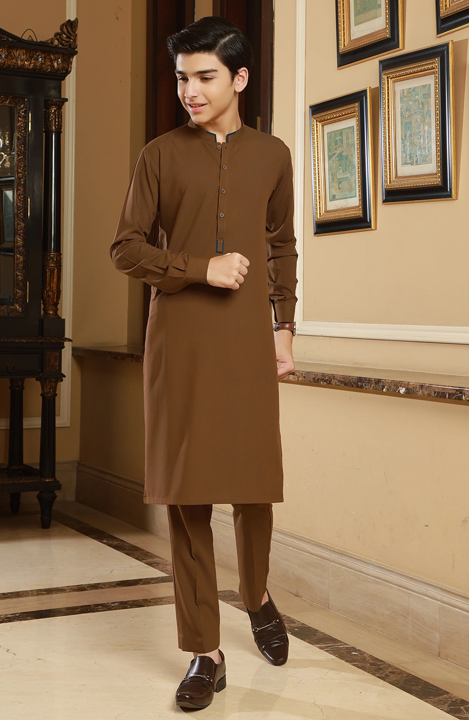 TEENS KURTA PAJAMA KHAKI - Image 3