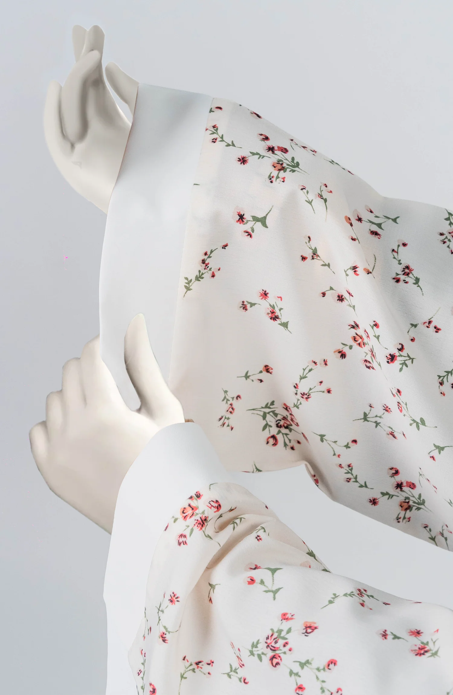 WHITE MAROON PRINTED DOWN BUTTON ABAYA - Image 2