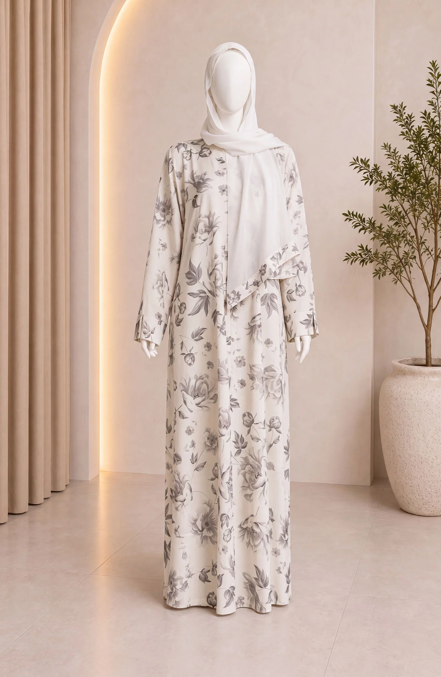 WHITE PRINTED ABAYA