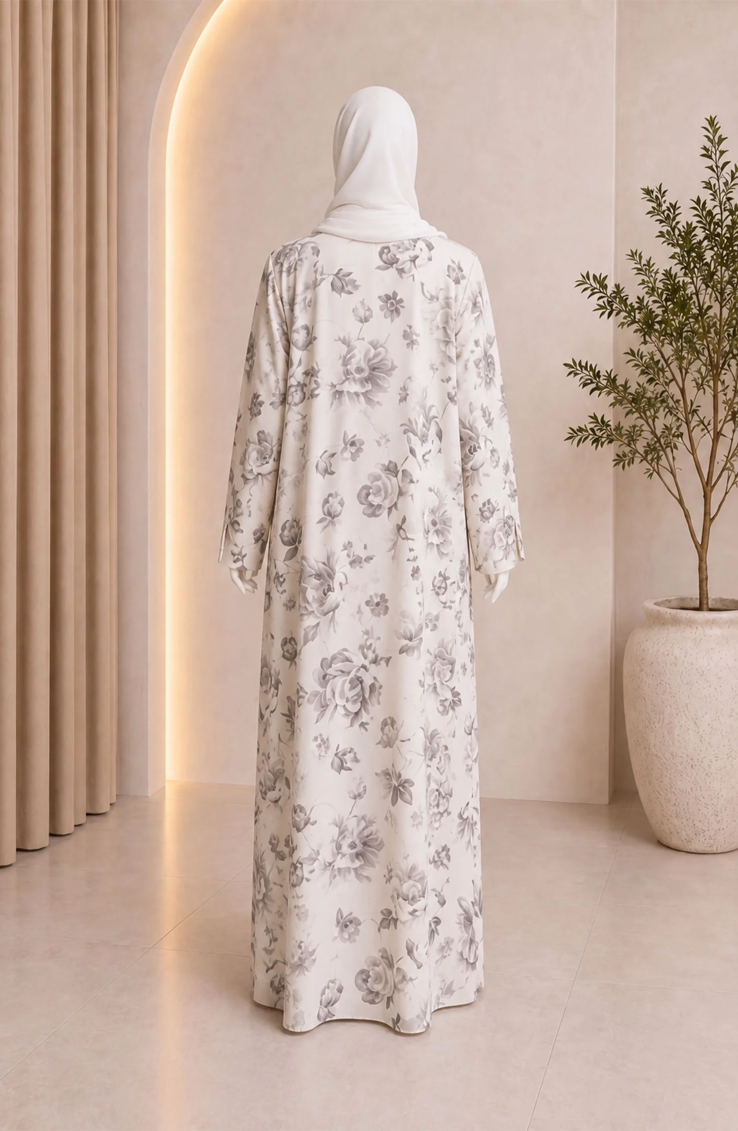 WHITE PRINTED ABAYA - Image 5