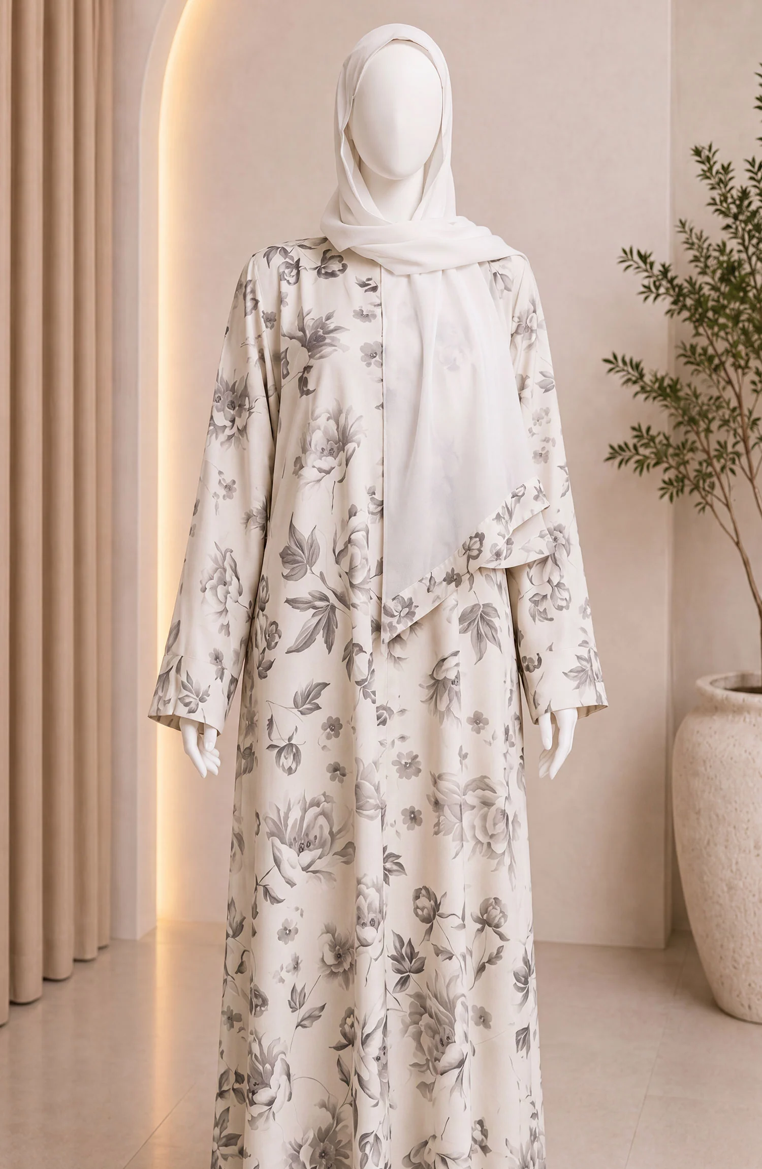 WHITE PRINTED ABAYA - Image 6