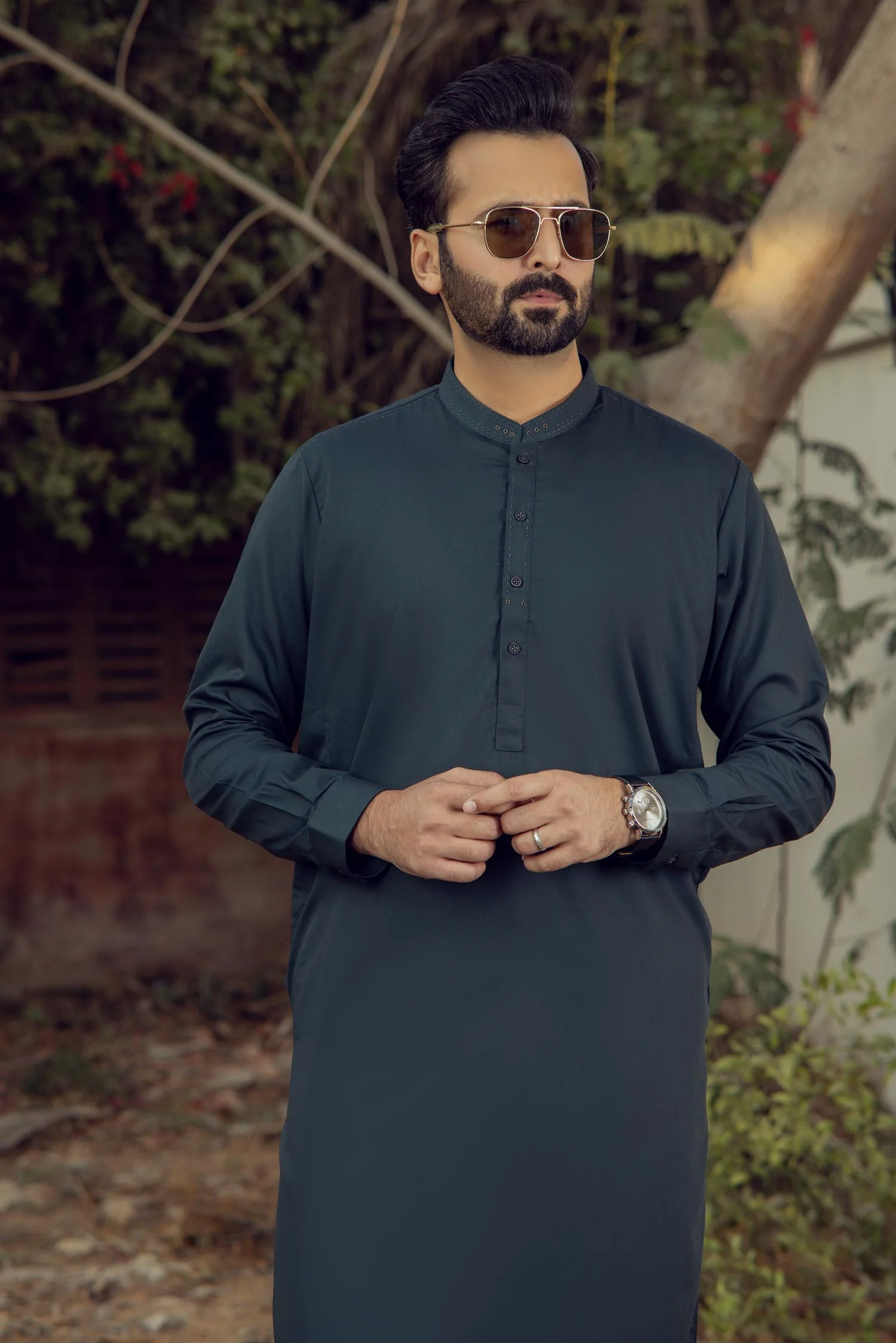MEN KAMEEZ SHALWAR SEMI FORMAL GREEN - Image 2