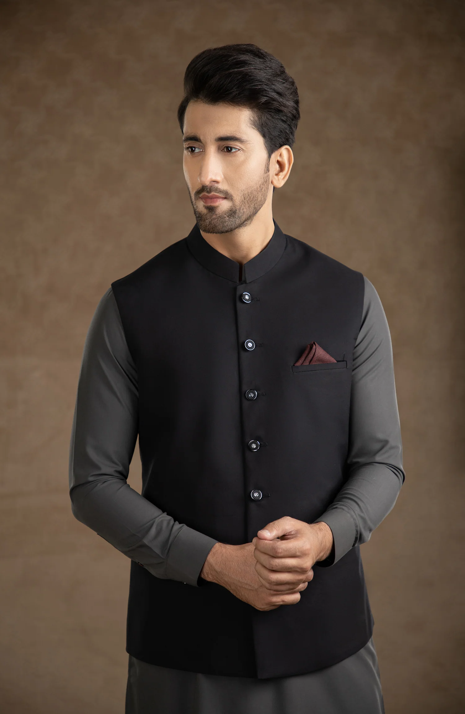 WINTER'22 MEN FORMAL PLAIN WAISTCOAT BLACK - Image 2