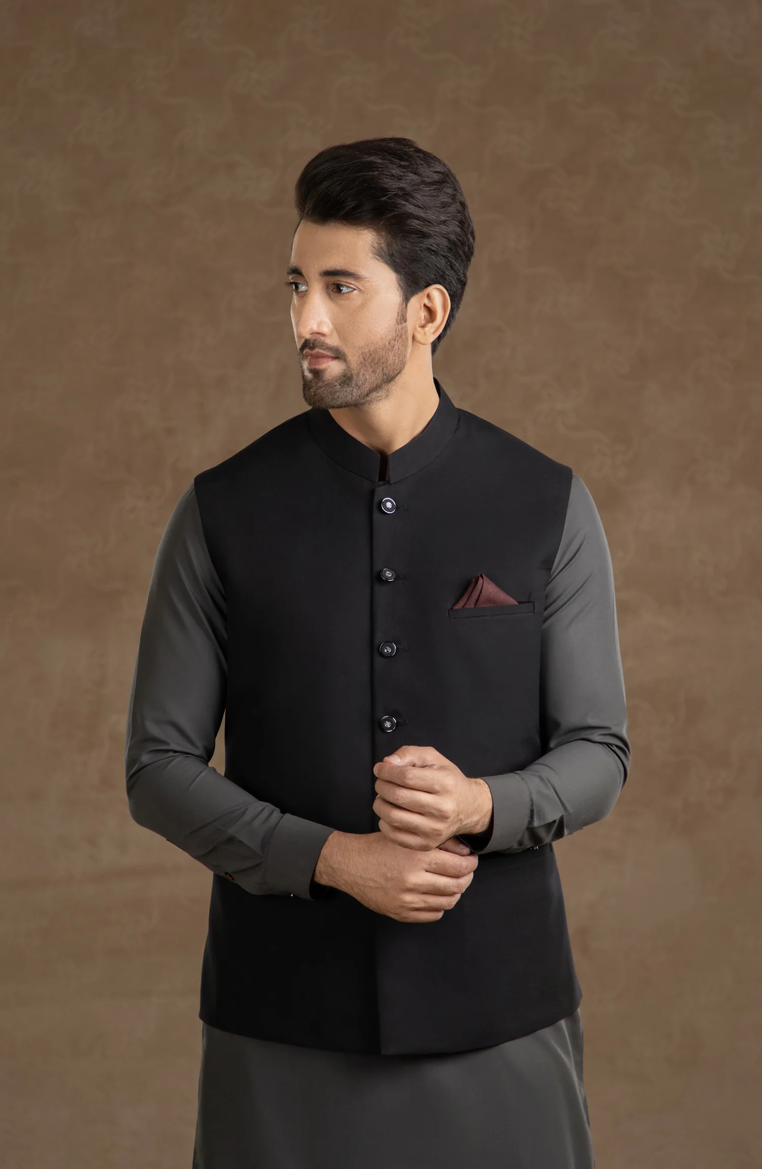 WINTER'22 MEN FORMAL PLAIN WAISTCOAT BLACK - Image 4