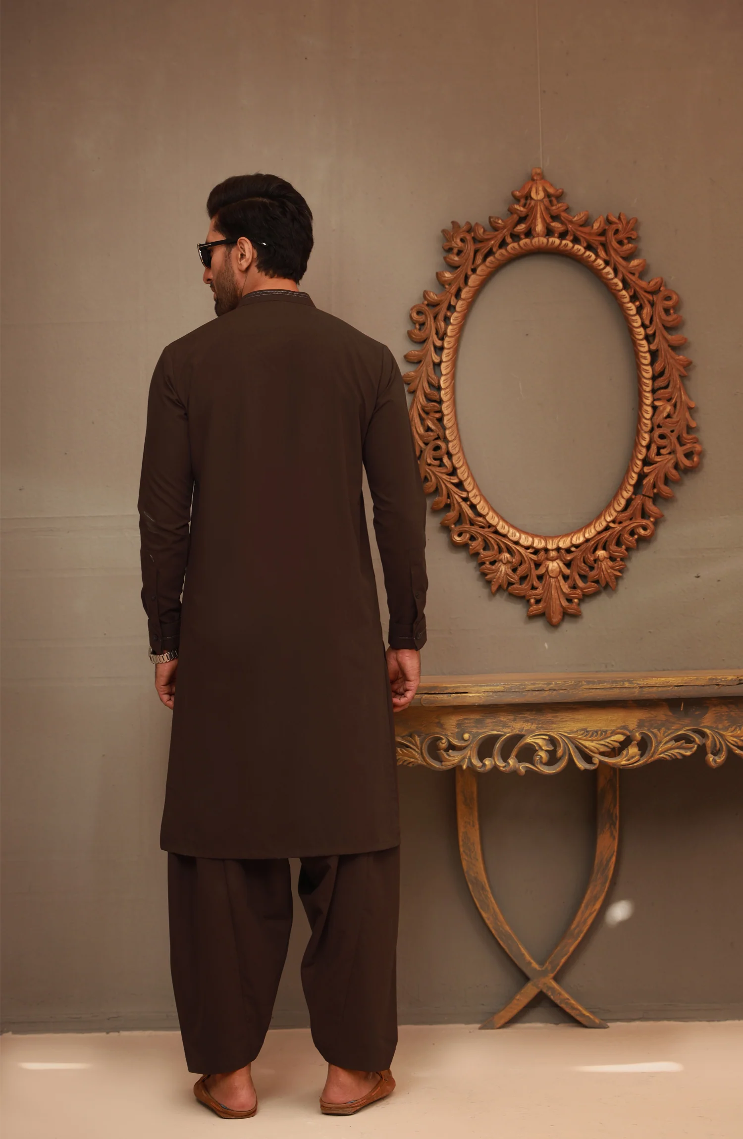 WINTER'22 MEN KAMEEZ SHALWAR CASUAL BROWN - Image 2