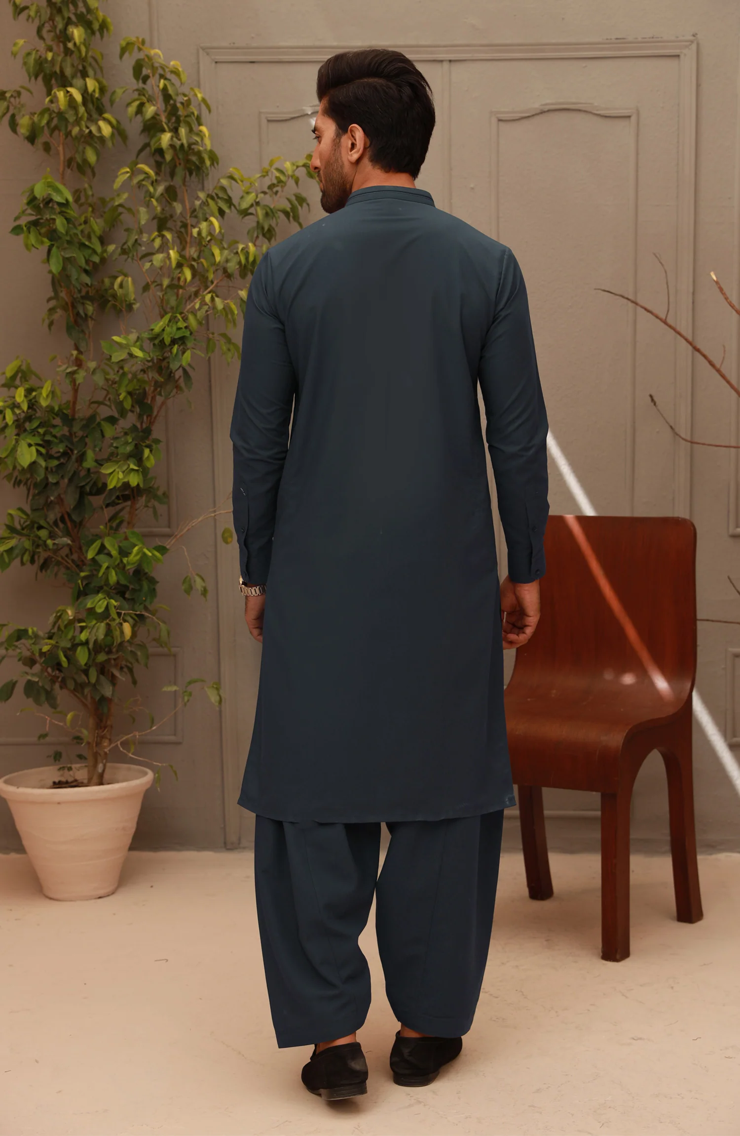 WINTER'22 MEN KAMEEZ SHALWAR CASUAL CHARCOAL - Image 2