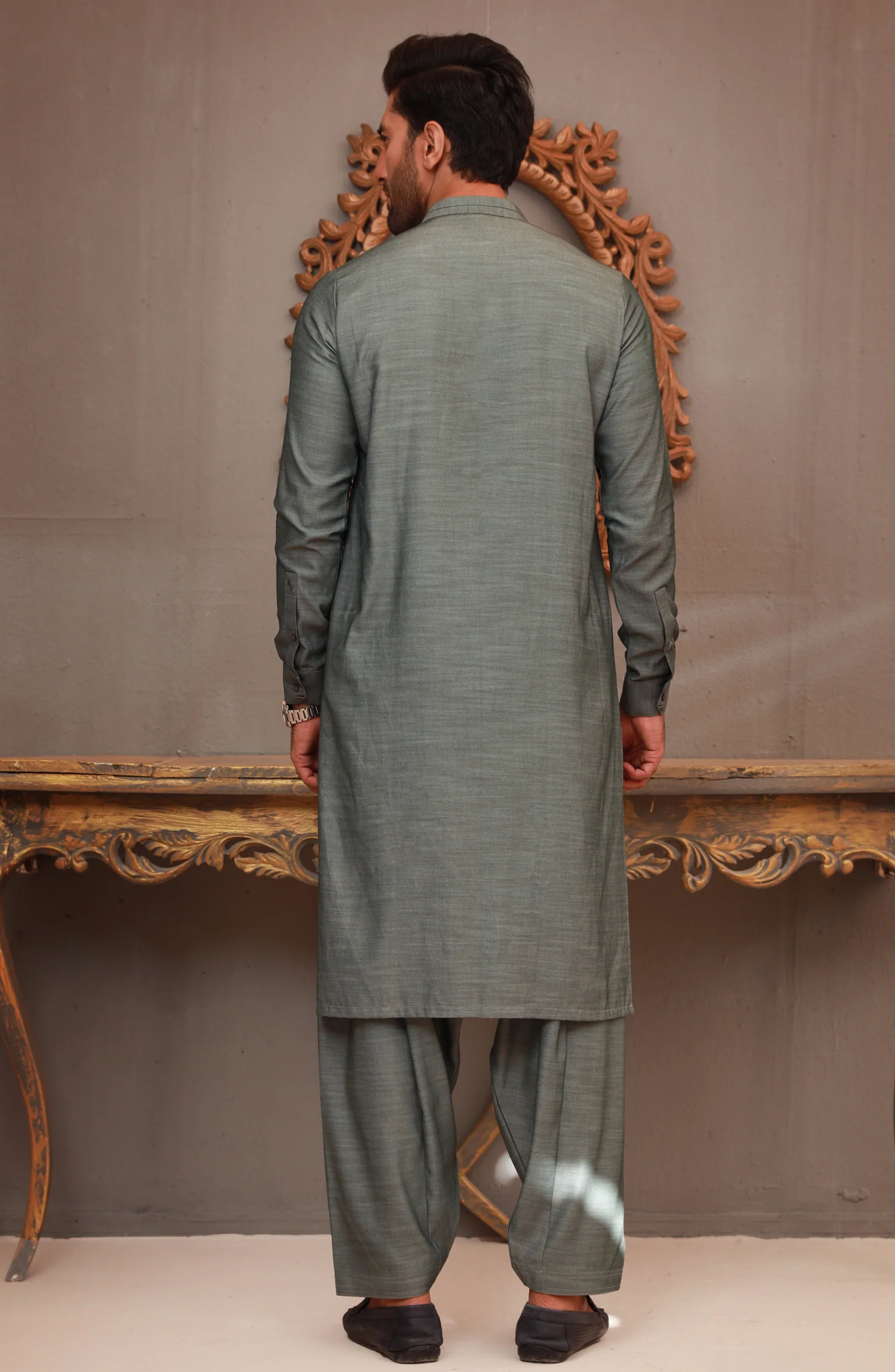 WINTER'22 MEN KAMEEZ SHALWAR CASUAL GREEN - Image 2