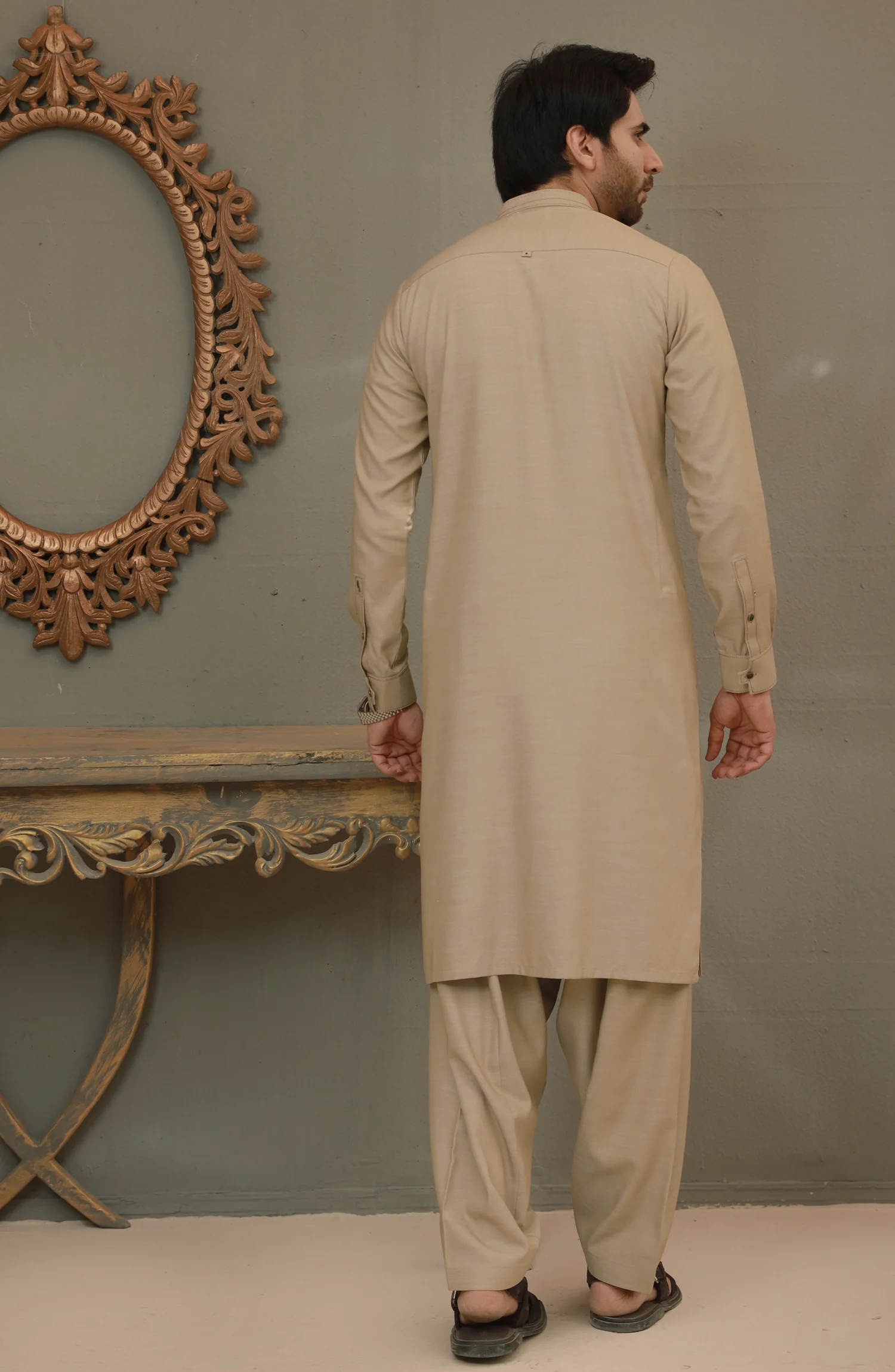 WINTER'22 MEN KAMEEZ SHALWAR CASUAL KHAKI - Image 2