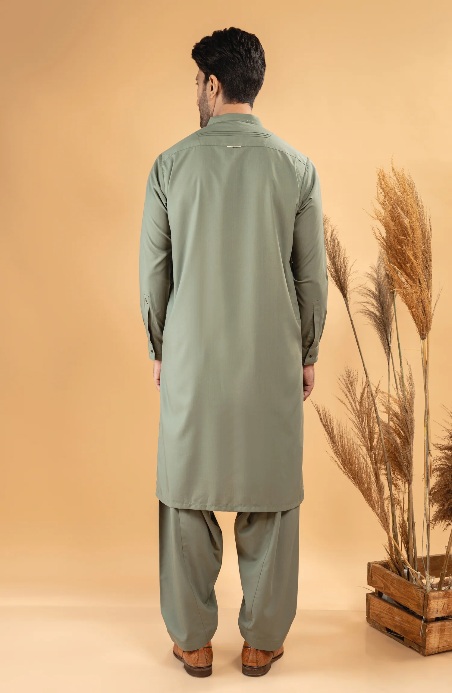 WINTER'22 MEN KAMEEZ SHALWAR CASUAL LIGHT GREEN - Image 3