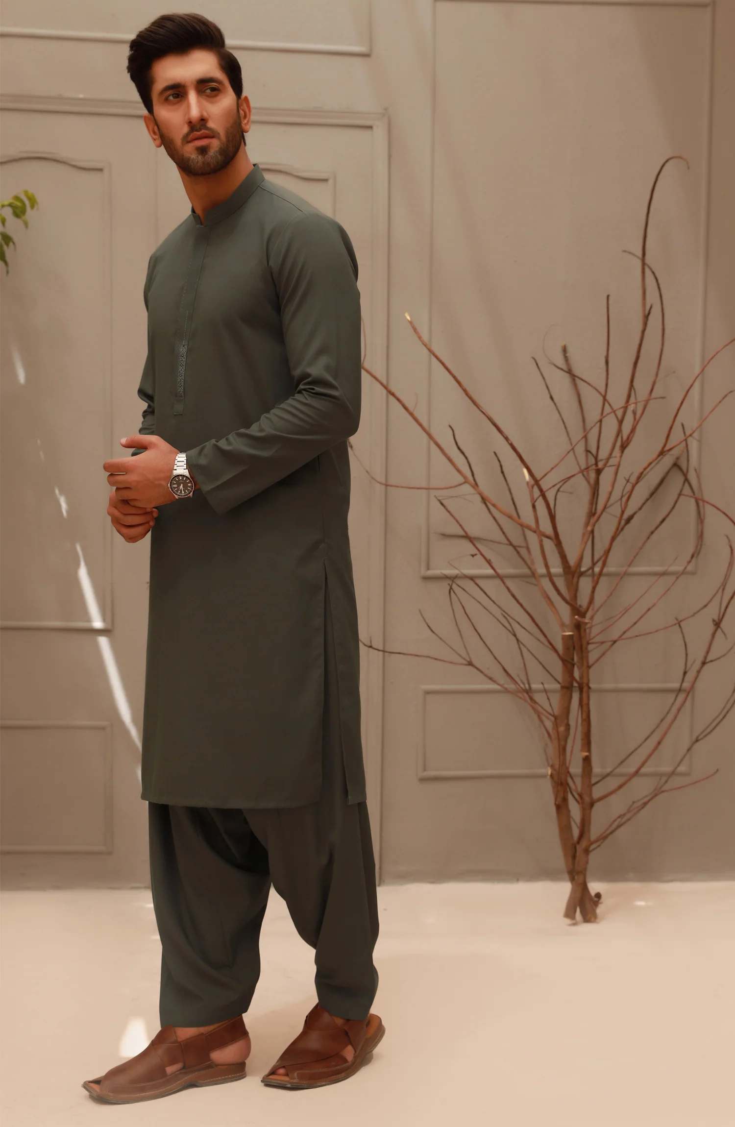WINTER'22 MEN KAMEEZ SHALWAR SEMI FORMAL OLIVE