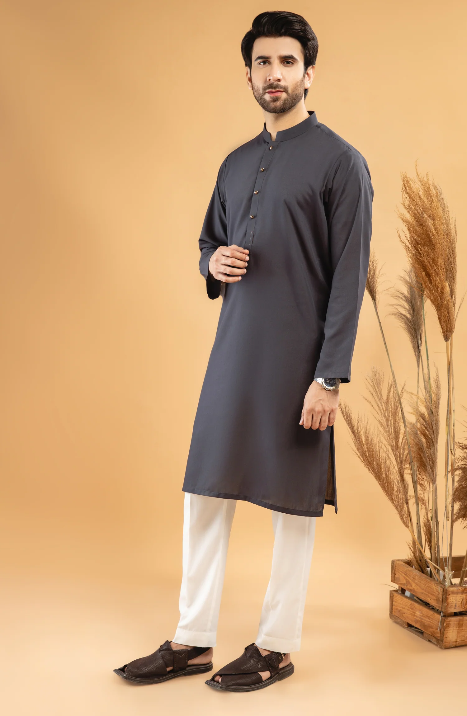 WINTER'22 MEN KURTA CASUAL CHARCOAL - Image 2