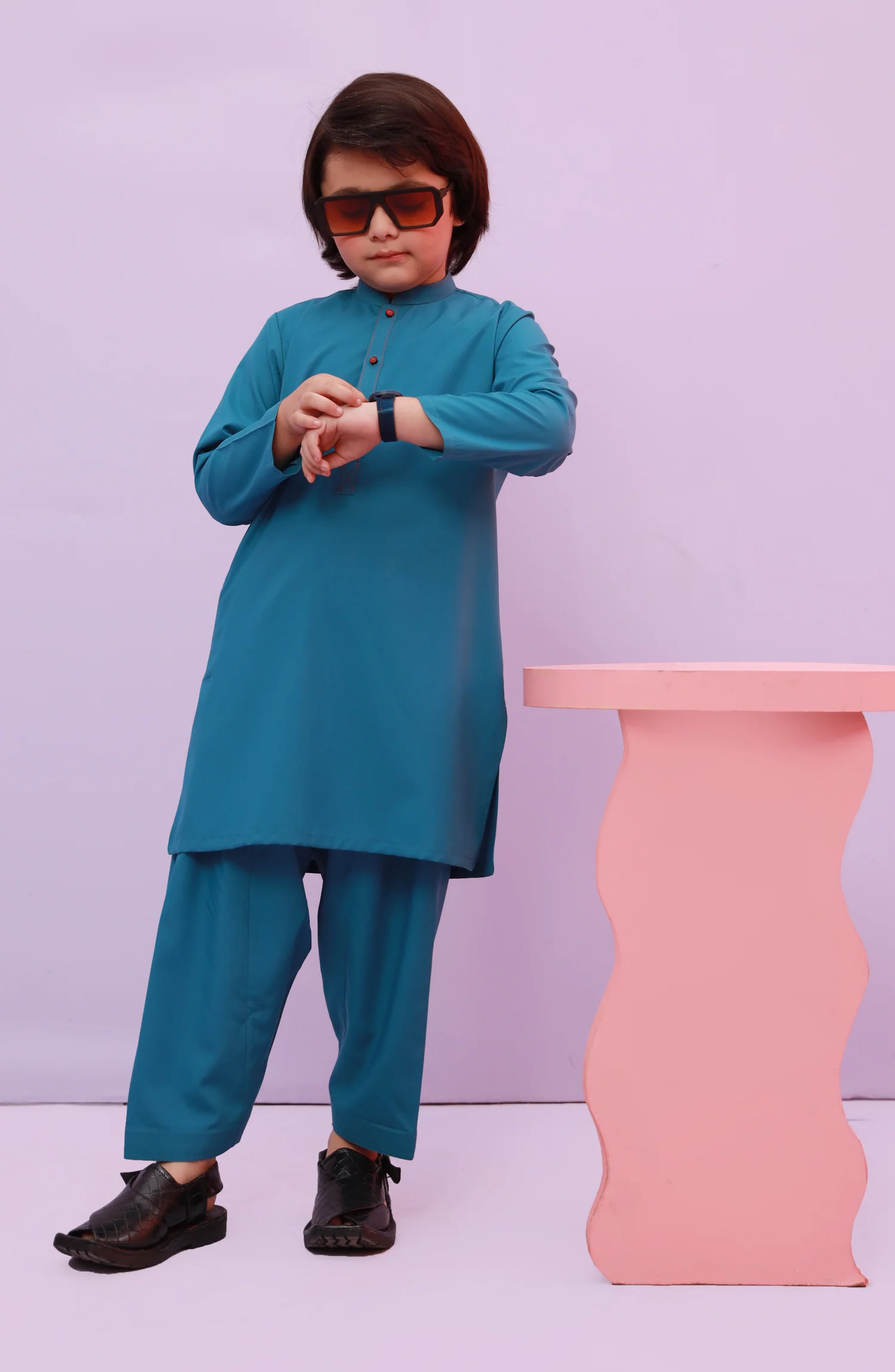 WINTER'23 BOYS CASUAL KAMEEZ SHALWAR OCEAN BLUE - Image 2