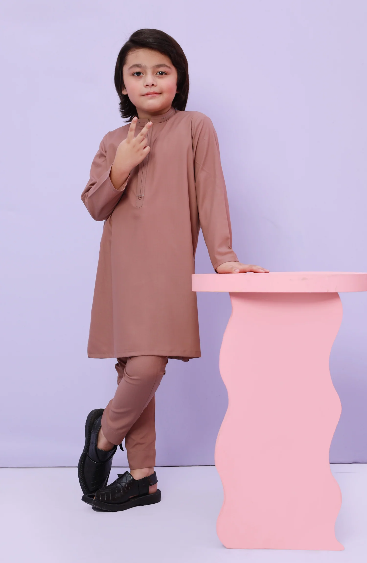 WINTER'23 BOYS CASUAL KURTA PAJAMA LIGHT MAROON - Image 2