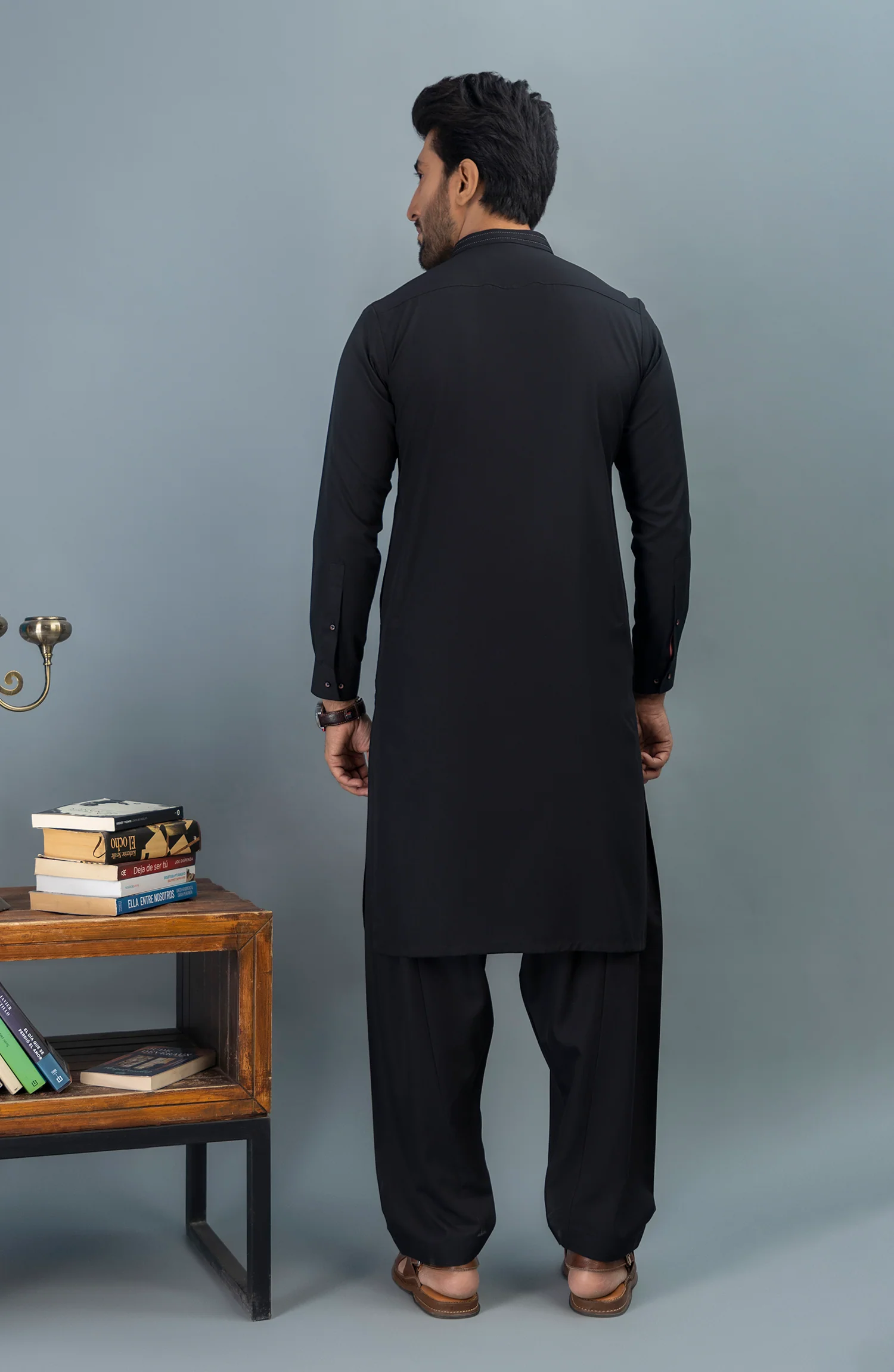 WINTER'23 MEN KAMEEZ SHALWAR CASUAL BLACK - Image 3