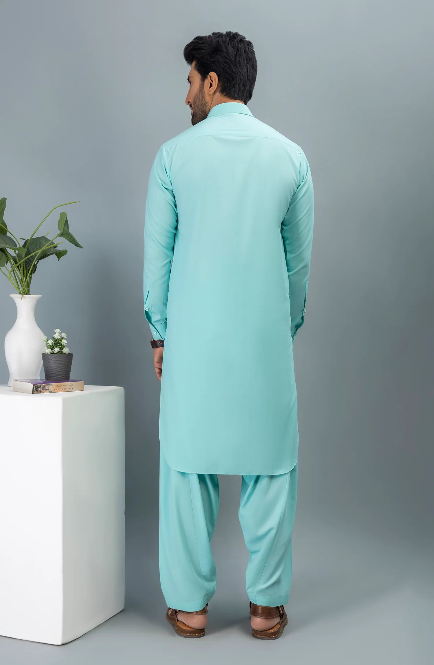WINTER'23 MEN KAMEEZ SHALWAR CASUAL LIGHT TURQUOISE - Image 4