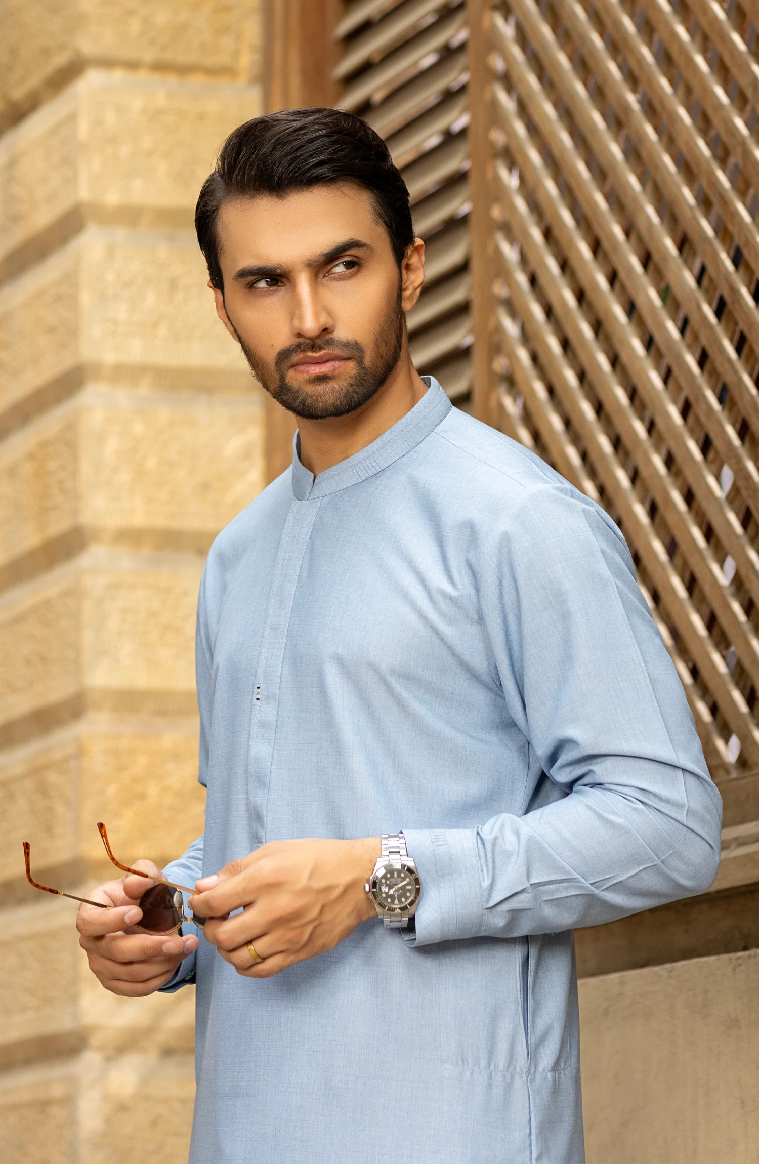 WINTER'23 MEN KAMEEZ SHALWAR CASUAL SKY BLUE - Image 2