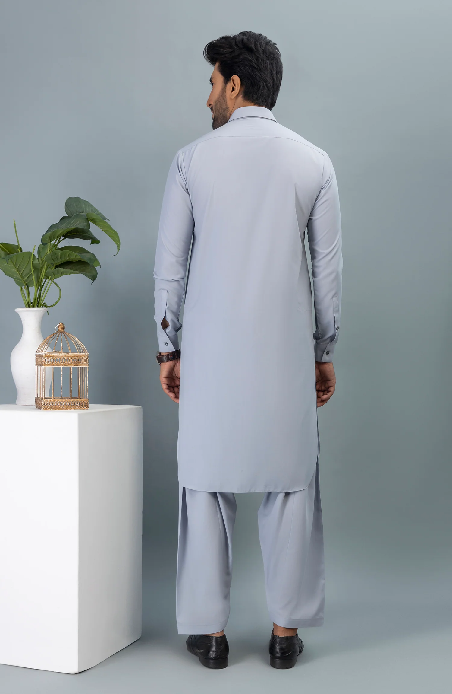WINTER'23 MEN KAMEEZ SHALWAR CASUAL SLATE GRAY - Image 3