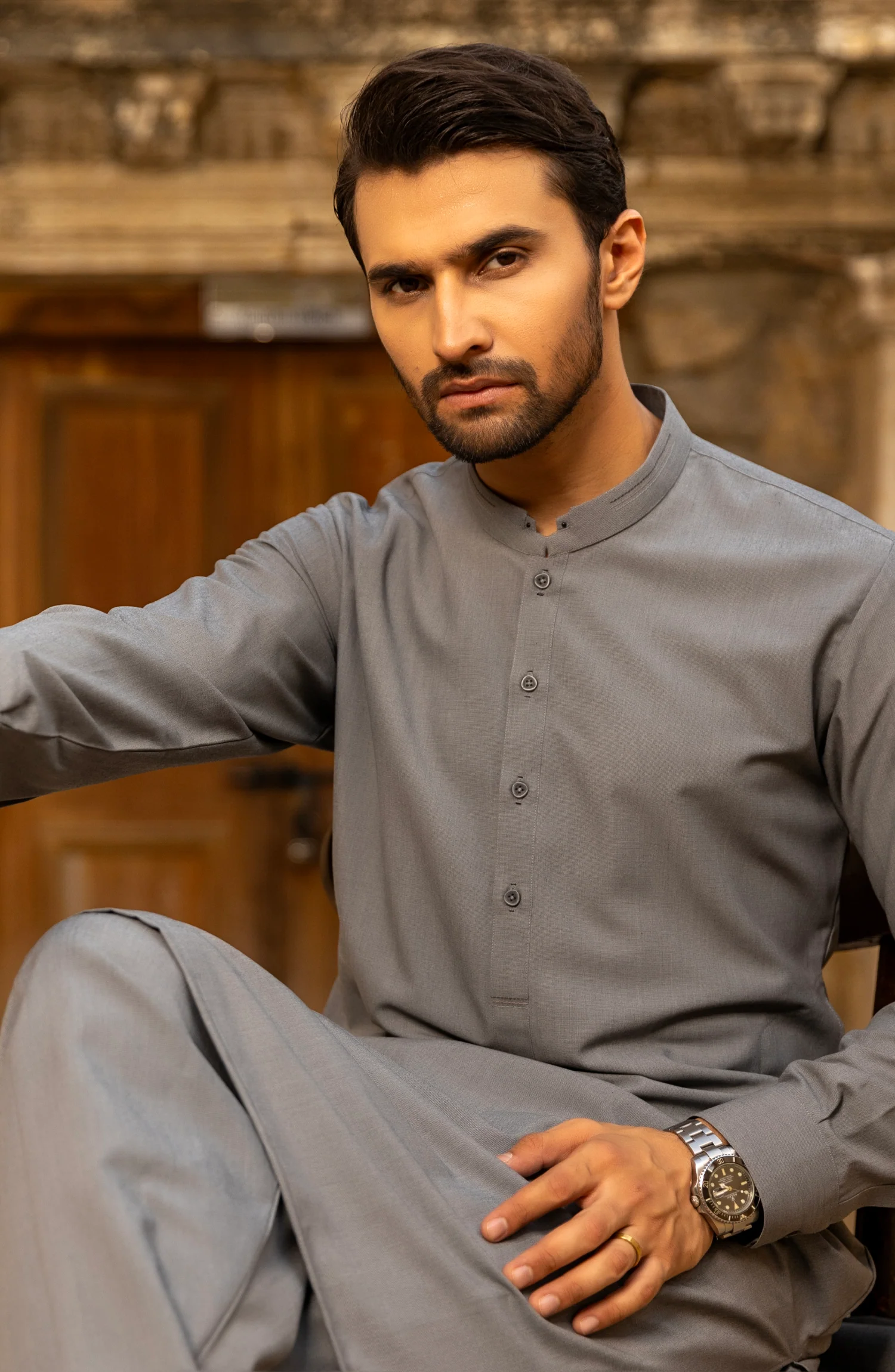 WINTER'23 MEN KAMEEZ SHALWAR CASUAL STONE GREY - Image 3