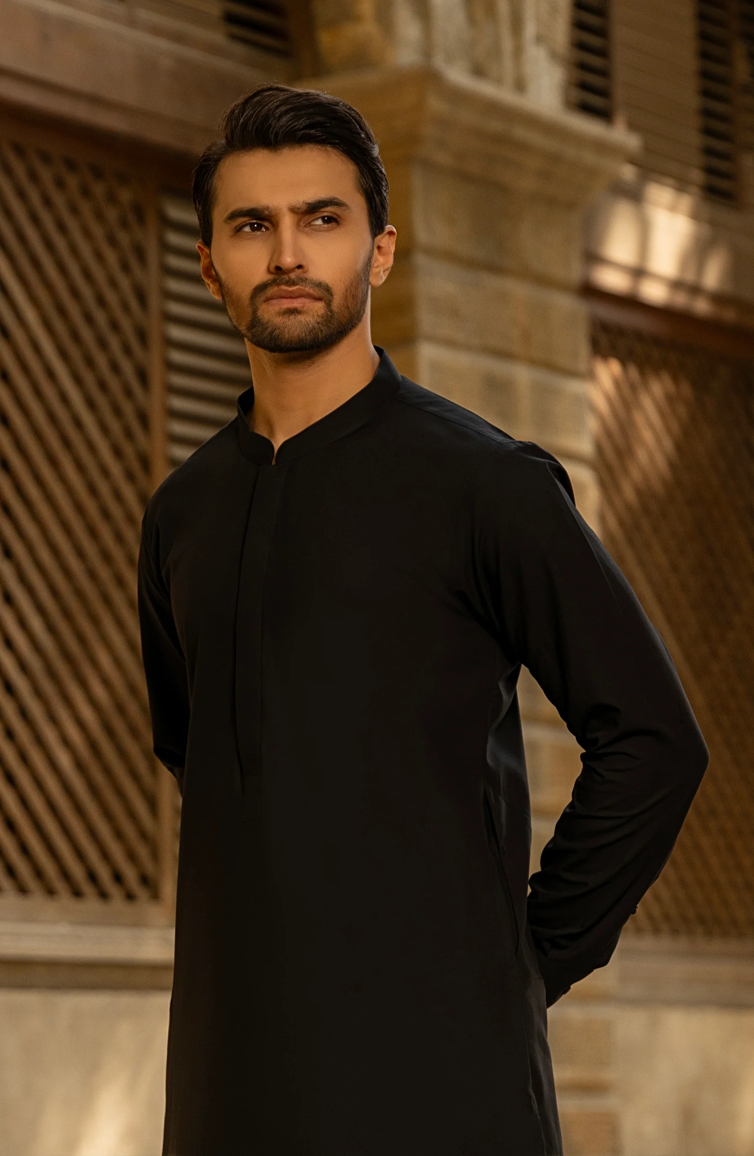 WINTER'23 MEN KAMEEZ SHALWAR PLAIN BLACK - Image 4