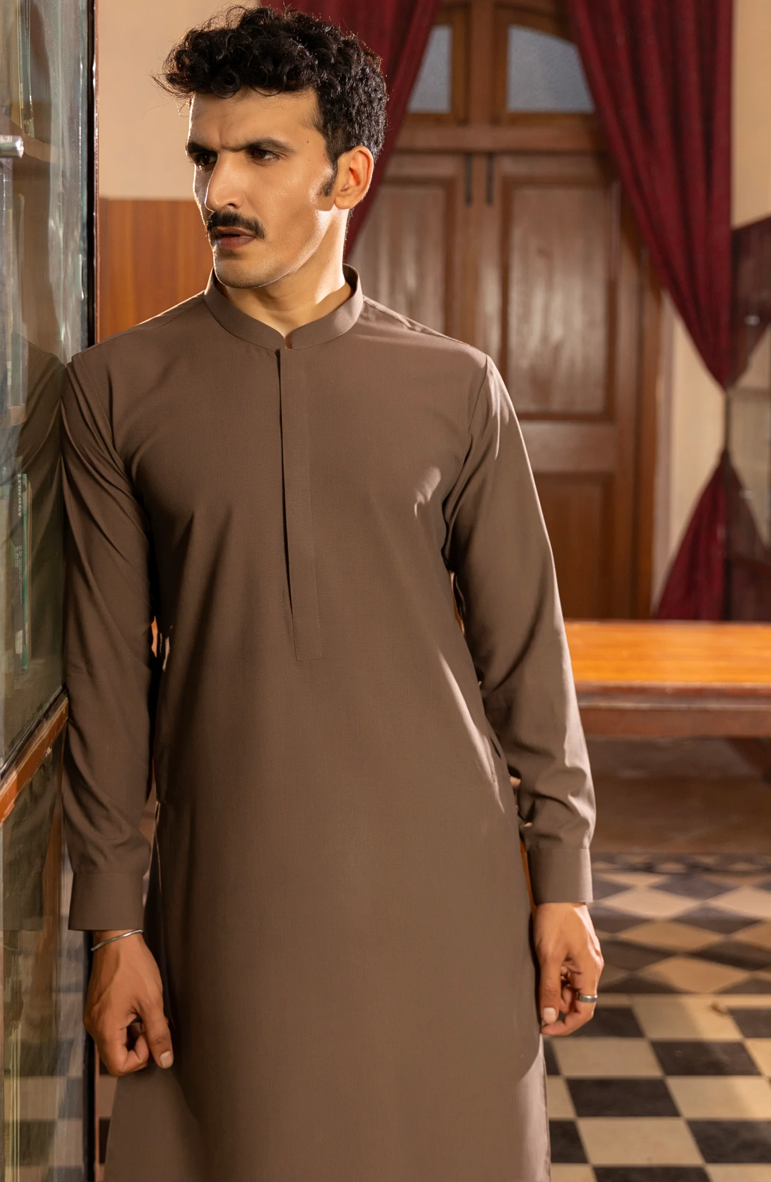 WINTER'23 MEN KAMEEZ SHALWAR PLAIN CHOCOLATE - Image 2
