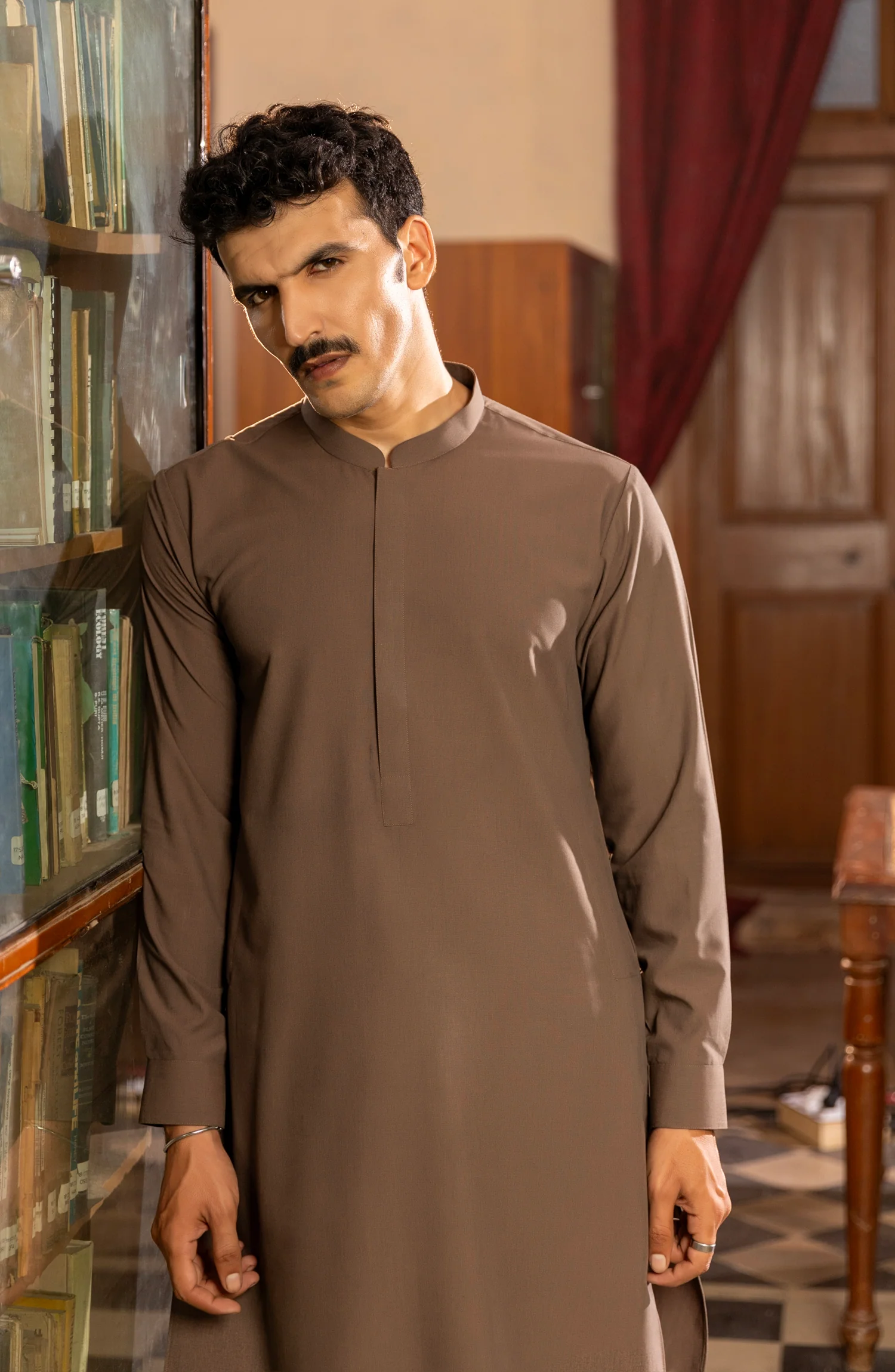 WINTER'23 MEN KAMEEZ SHALWAR PLAIN CHOCOLATE - Image 3