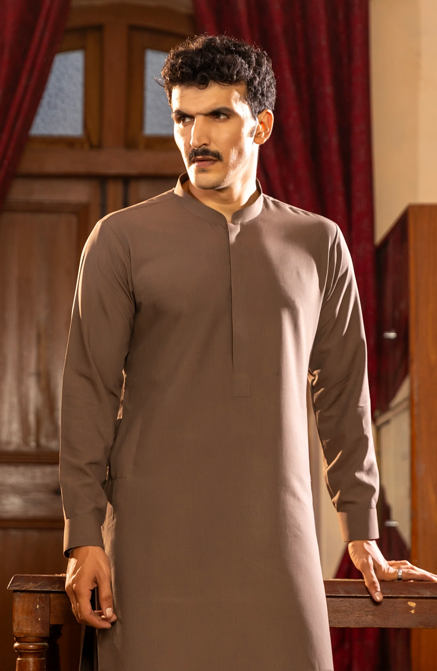 WINTER'23 MEN KAMEEZ SHALWAR PLAIN CHOCOLATE - Image 4