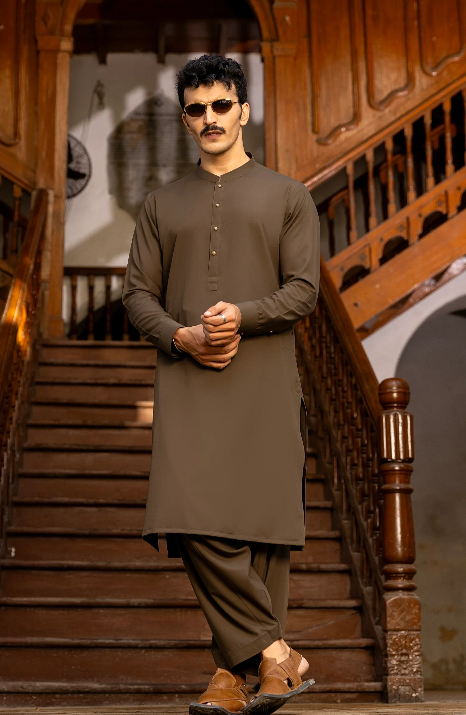 WINTER'23 MEN KAMEEZ SHALWAR PLAIN DEEP OLIVE