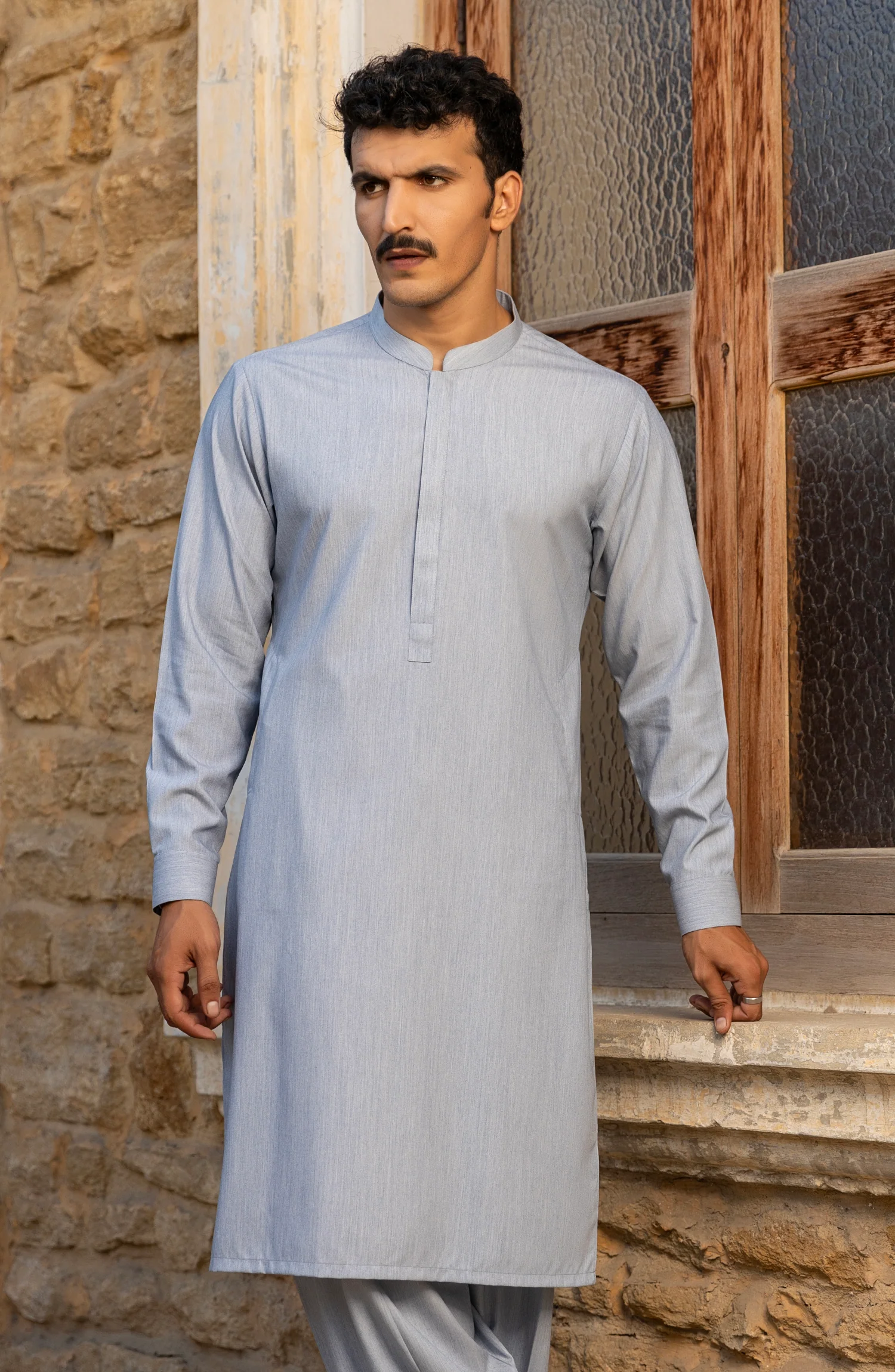 WINTER'23 MEN KAMEEZ SHALWAR PLAIN SKY BLUE - Image 2