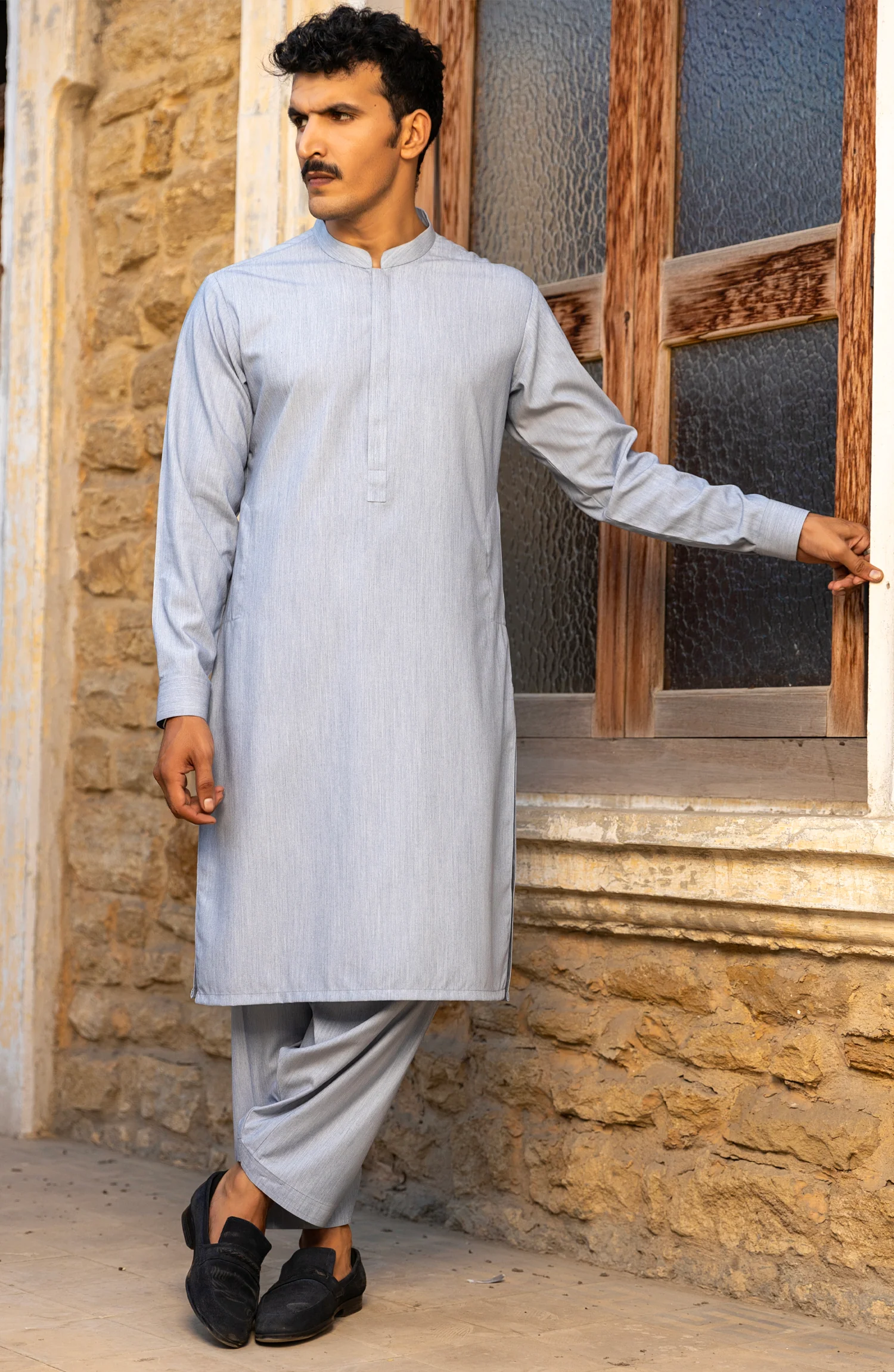 WINTER'23 MEN KAMEEZ SHALWAR PLAIN SKY BLUE - Image 3