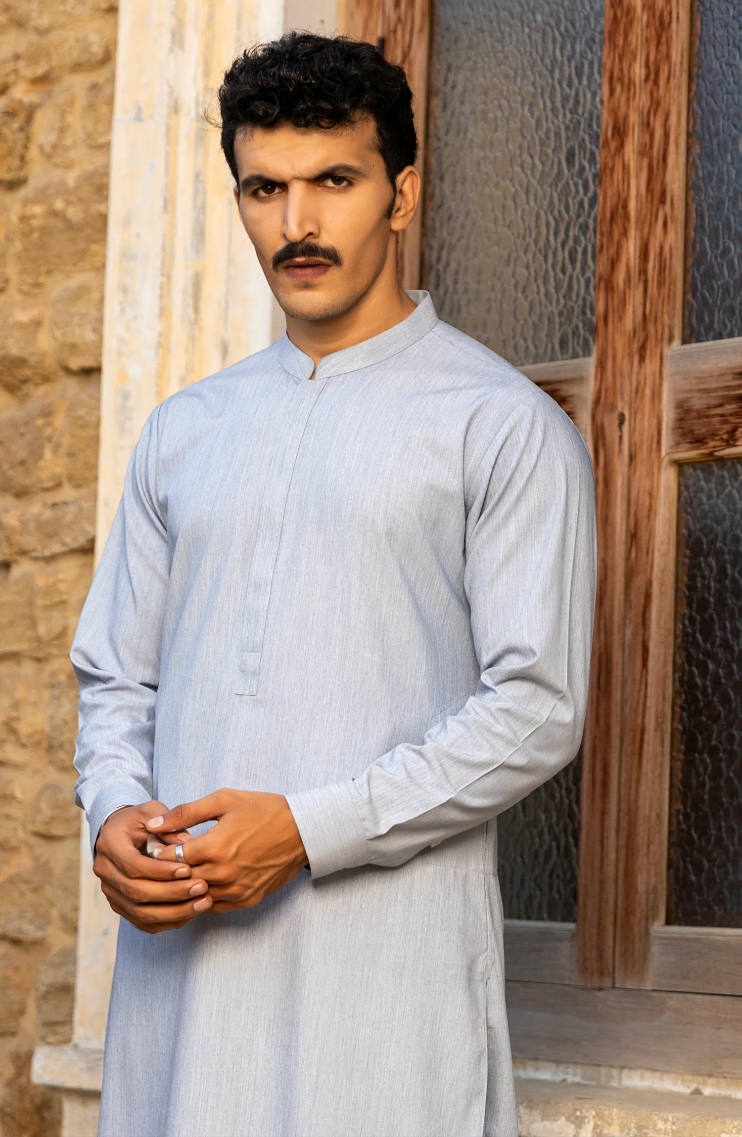 WINTER'23 MEN KAMEEZ SHALWAR PLAIN SKY BLUE - Image 4