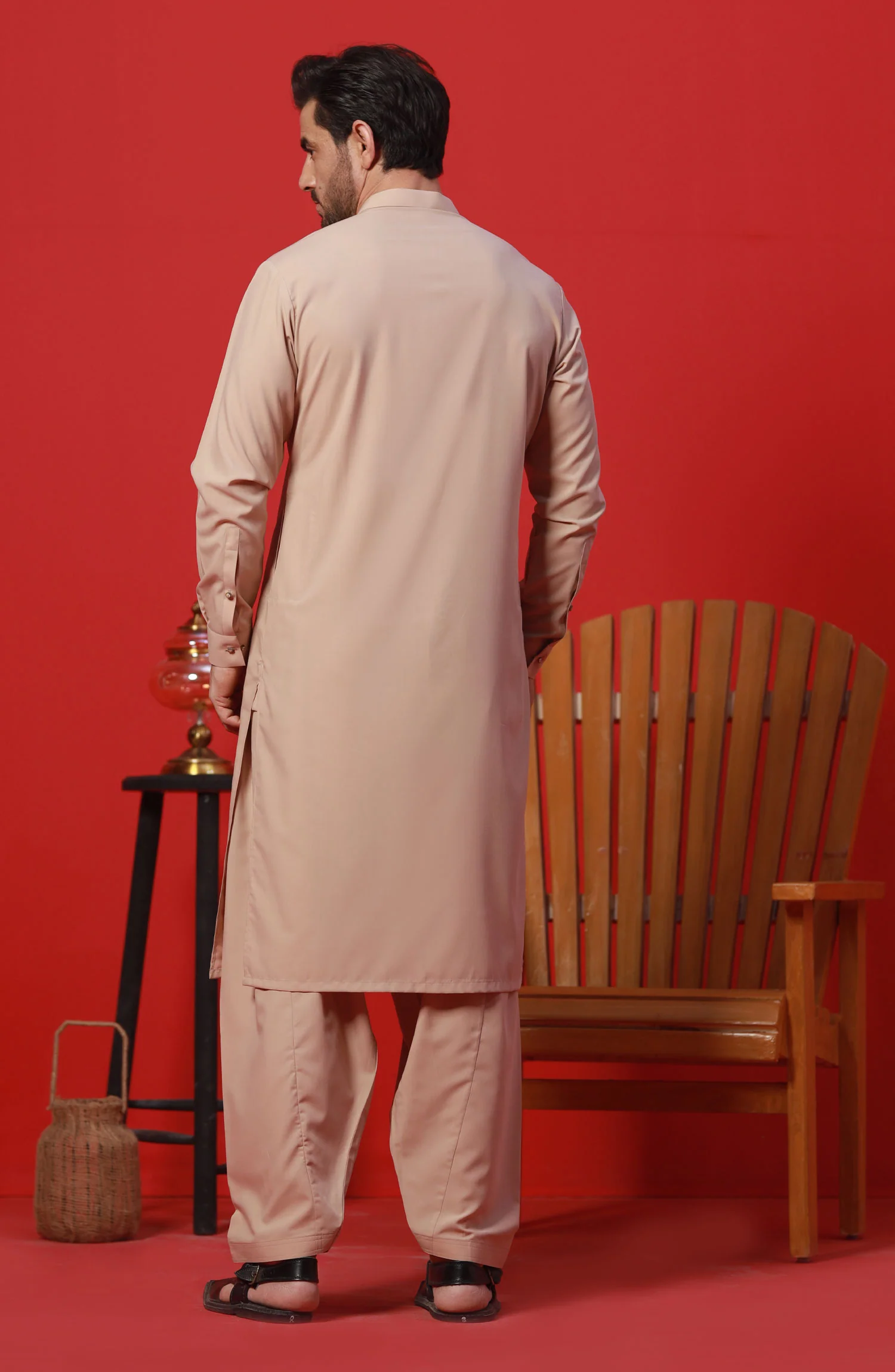 WINTER'23 MEN KAMEEZ SHALWAR PLAIN STONE LIGHT BEIGE - Image 3