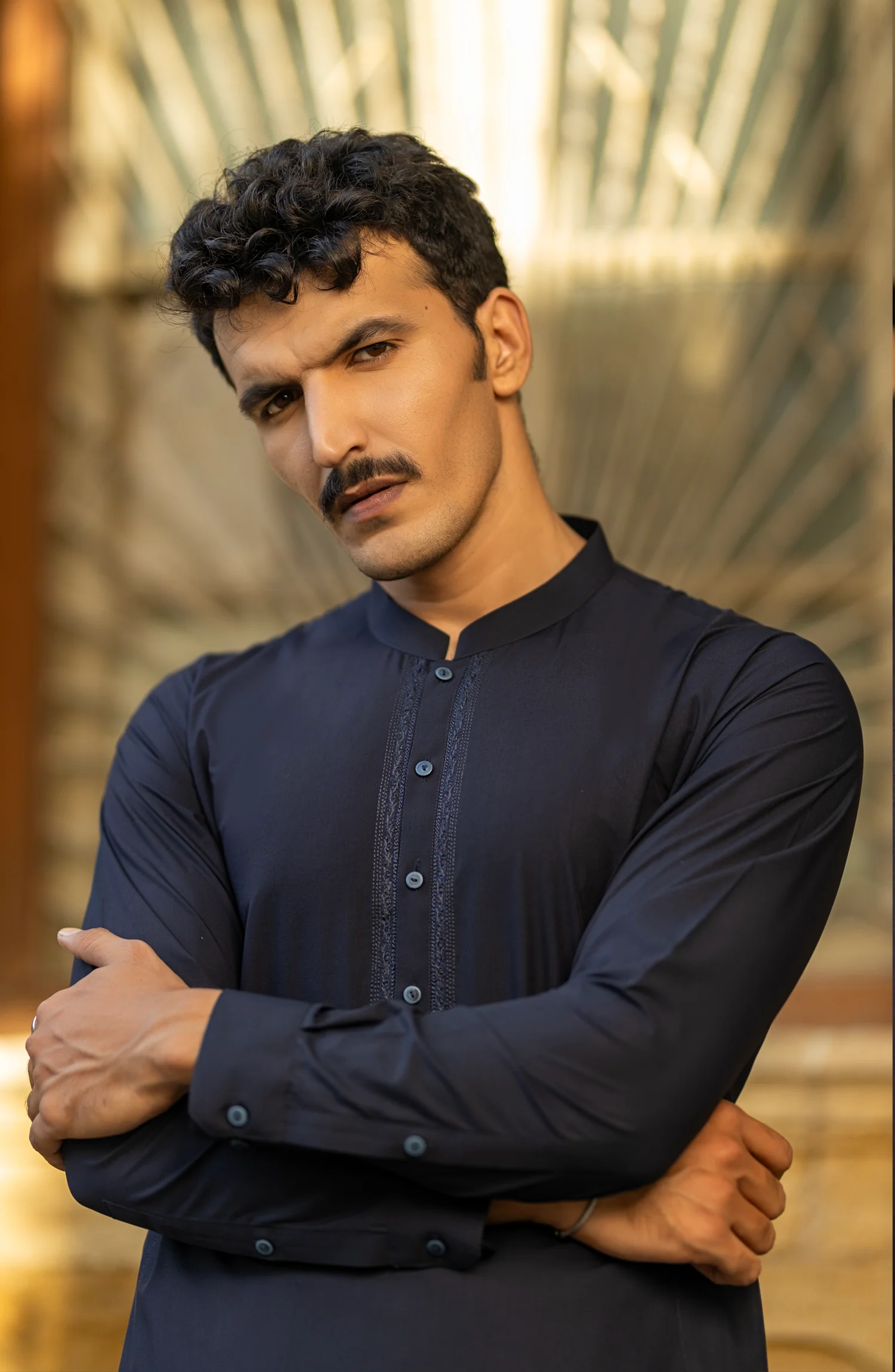 WINTER'23 MEN KAMEEZ SHALWAR SEMI FORMAL NAVY BLUE - Image 2