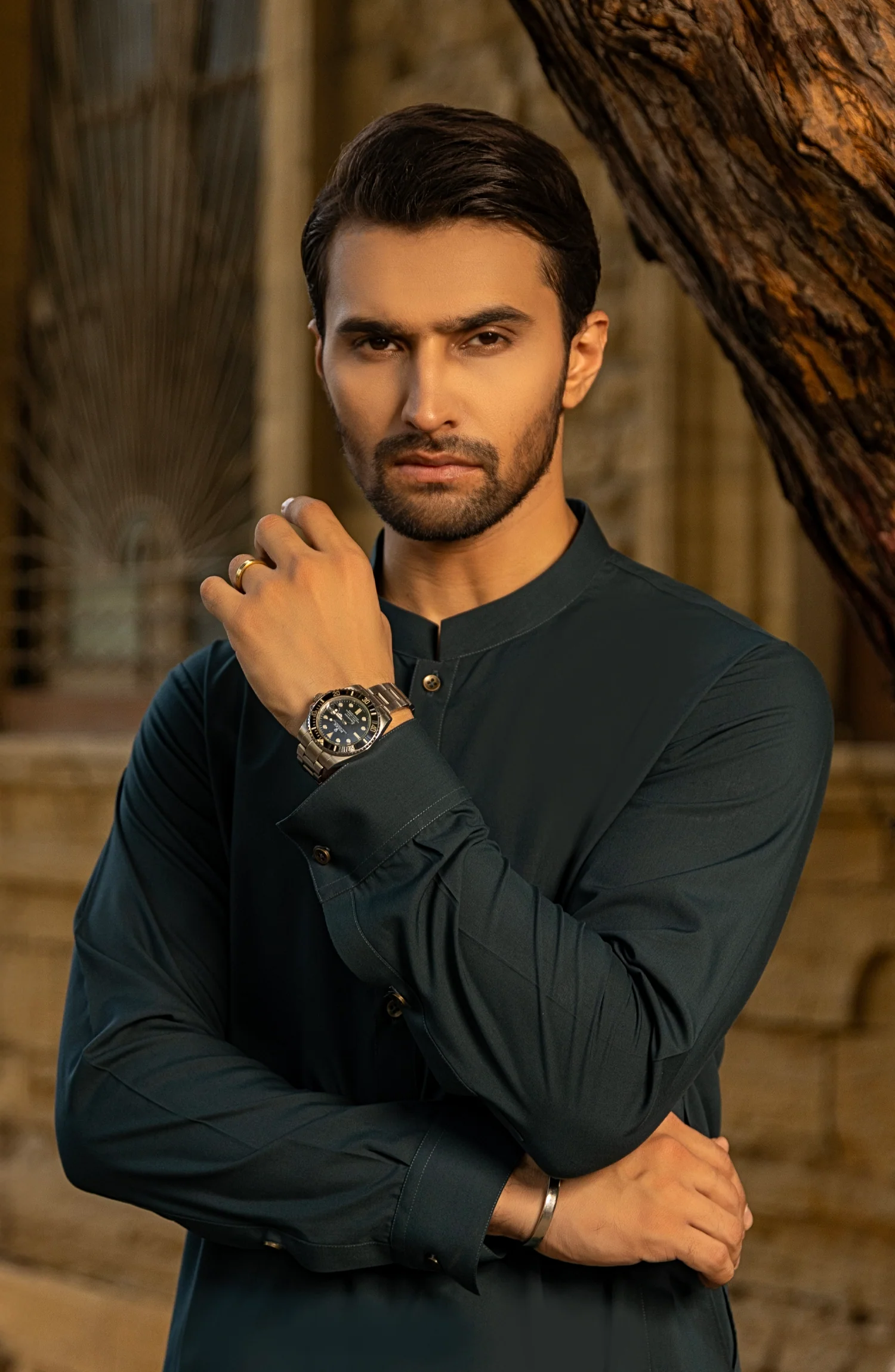 WINTER'23 MEN KAMEEZ SHALWAR WITH WAIST COAT TEAL - Image 4