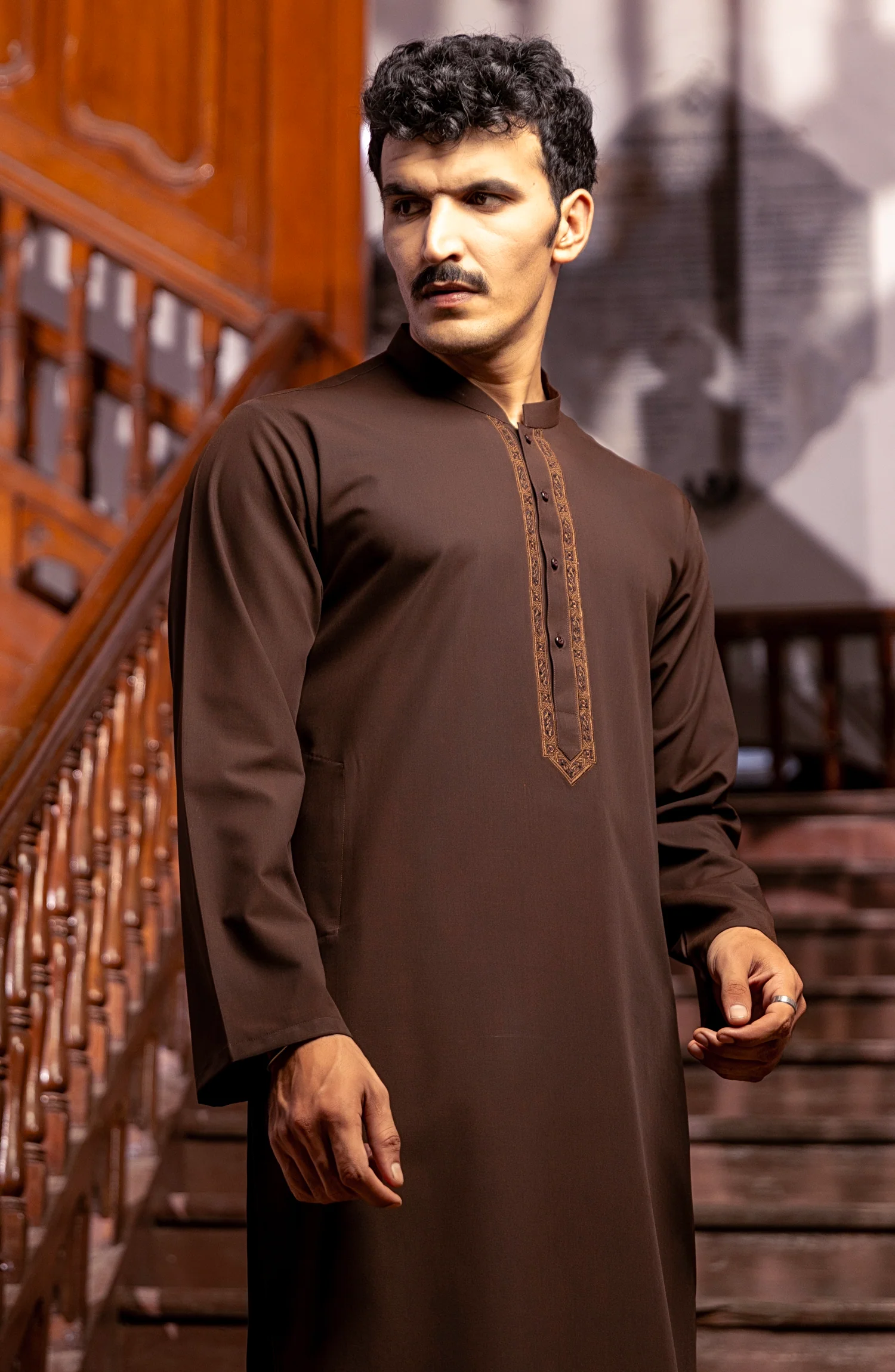 WINTER'23 MEN KURTA SEMI FORMAL BROWN - Image 2