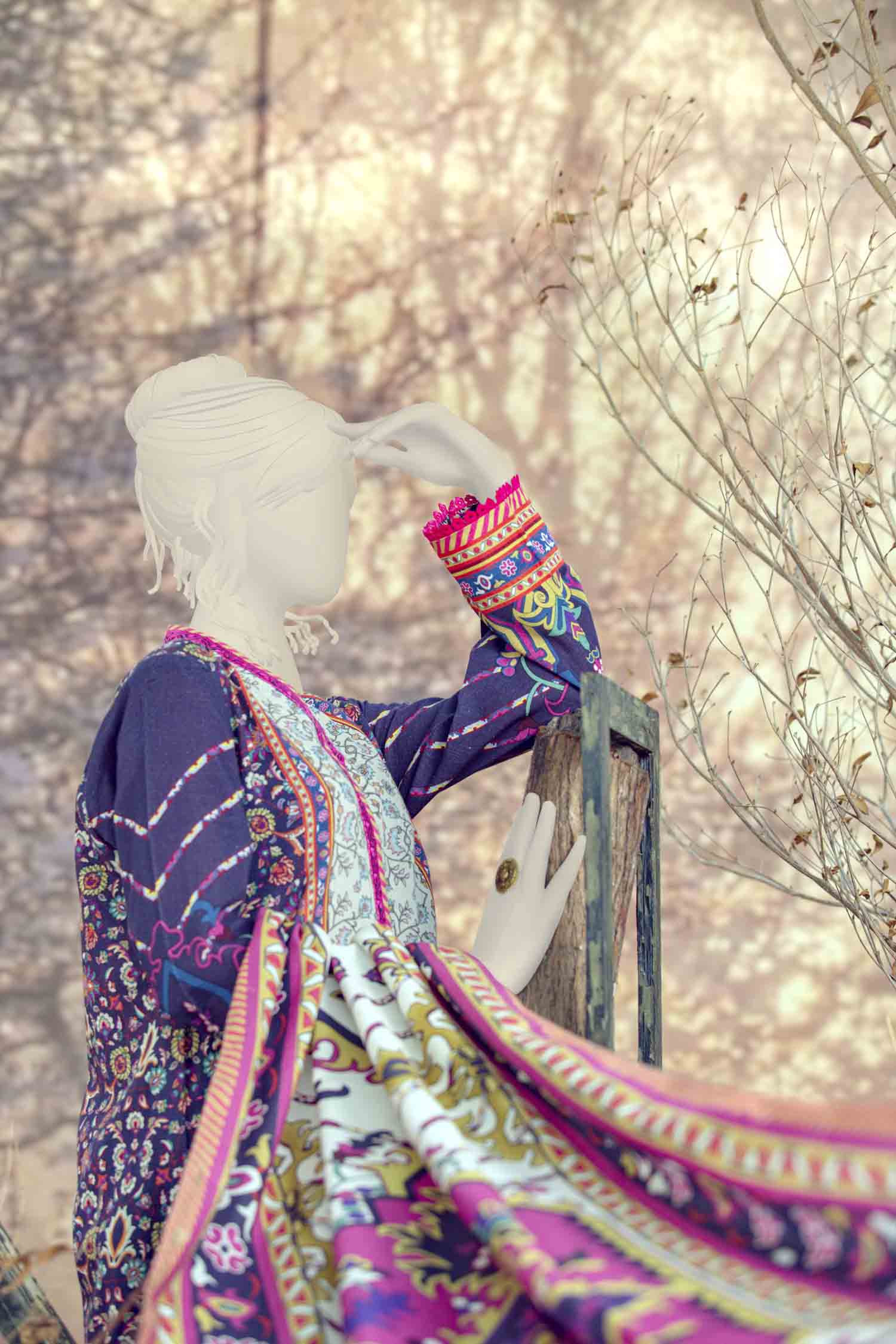 WOMEN PERSIAN WINDMILL EMBROIDERED STITCHED 3PC SUIT - Image 2