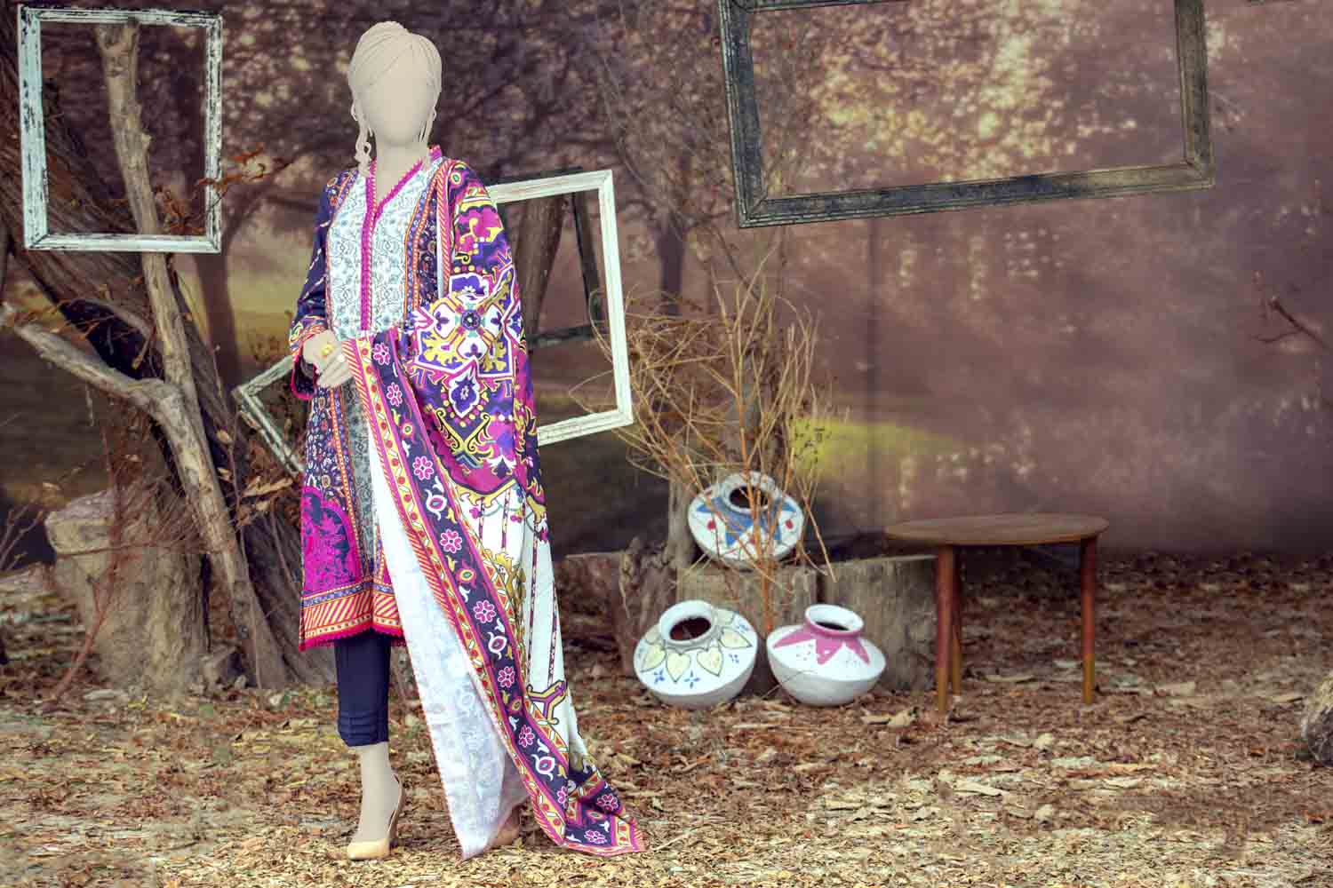 WOMEN PERSIAN WINDMILL EMBROIDERED STITCHED 3PC SUIT - Image 4