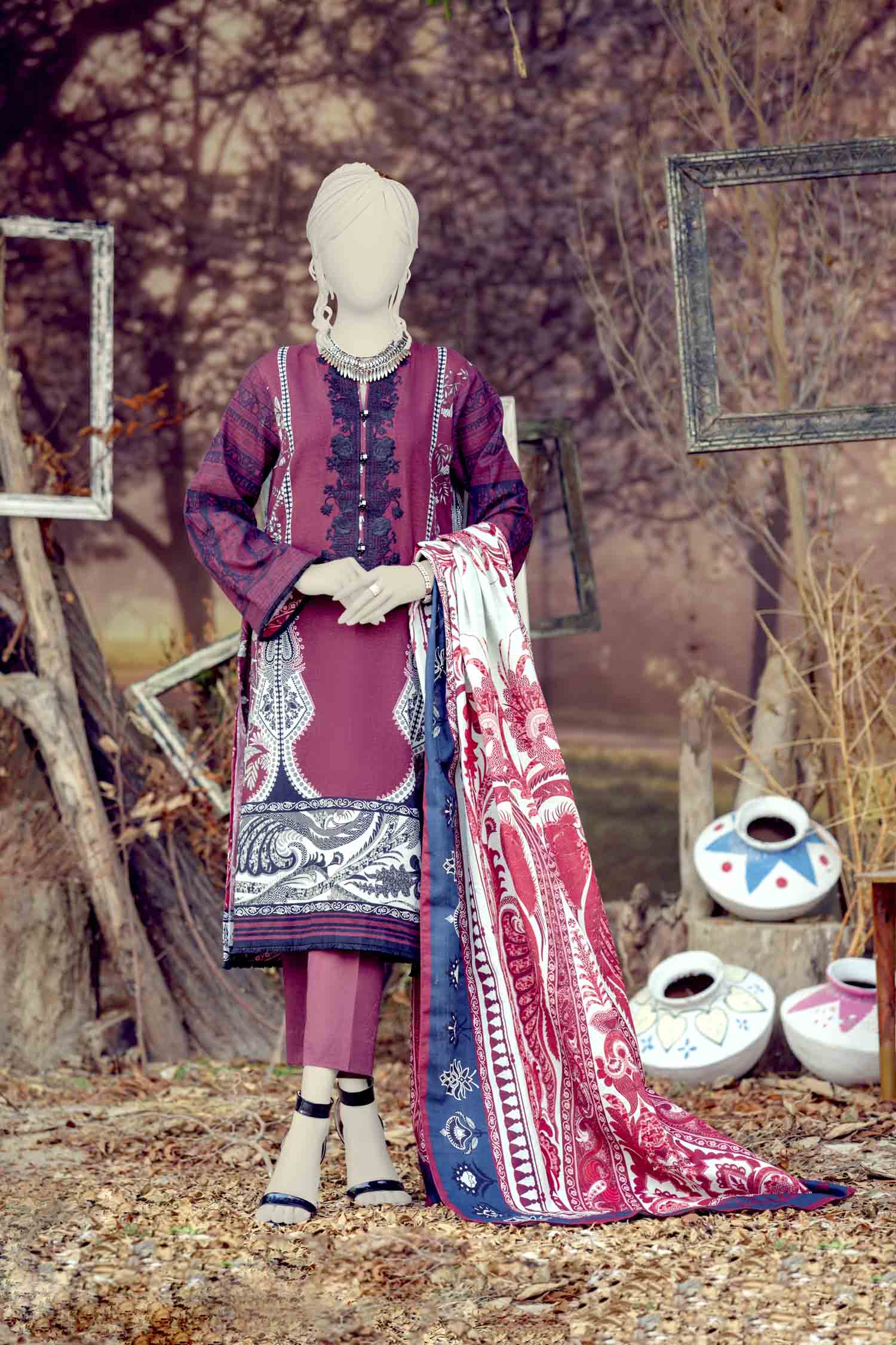 WOMEN SERENA SHEER EMBROIDERED STITCHED 3PC SUIT