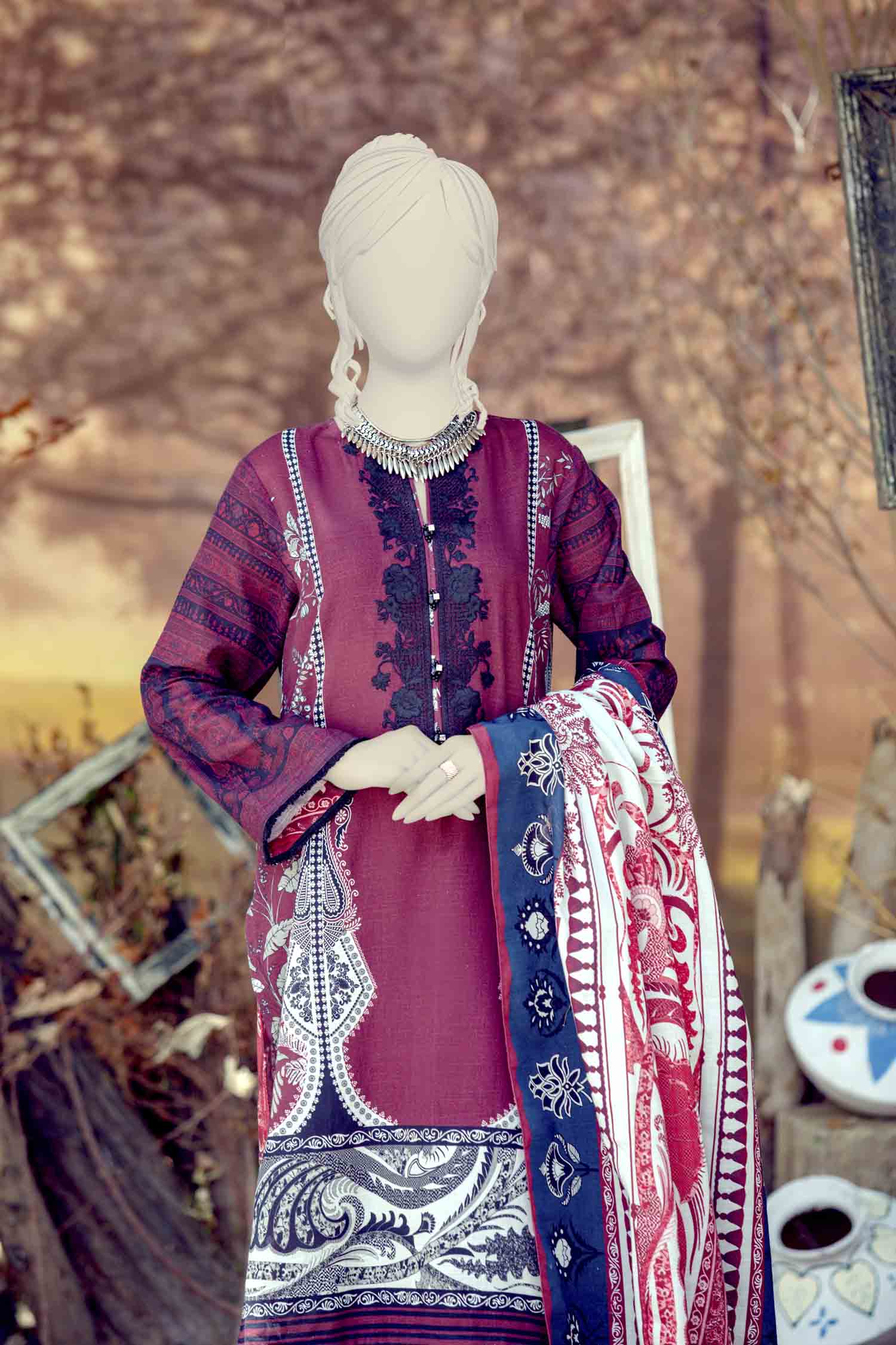 WOMEN SERENA SHEER EMBROIDERED STITCHED 3PC SUIT - Image 2