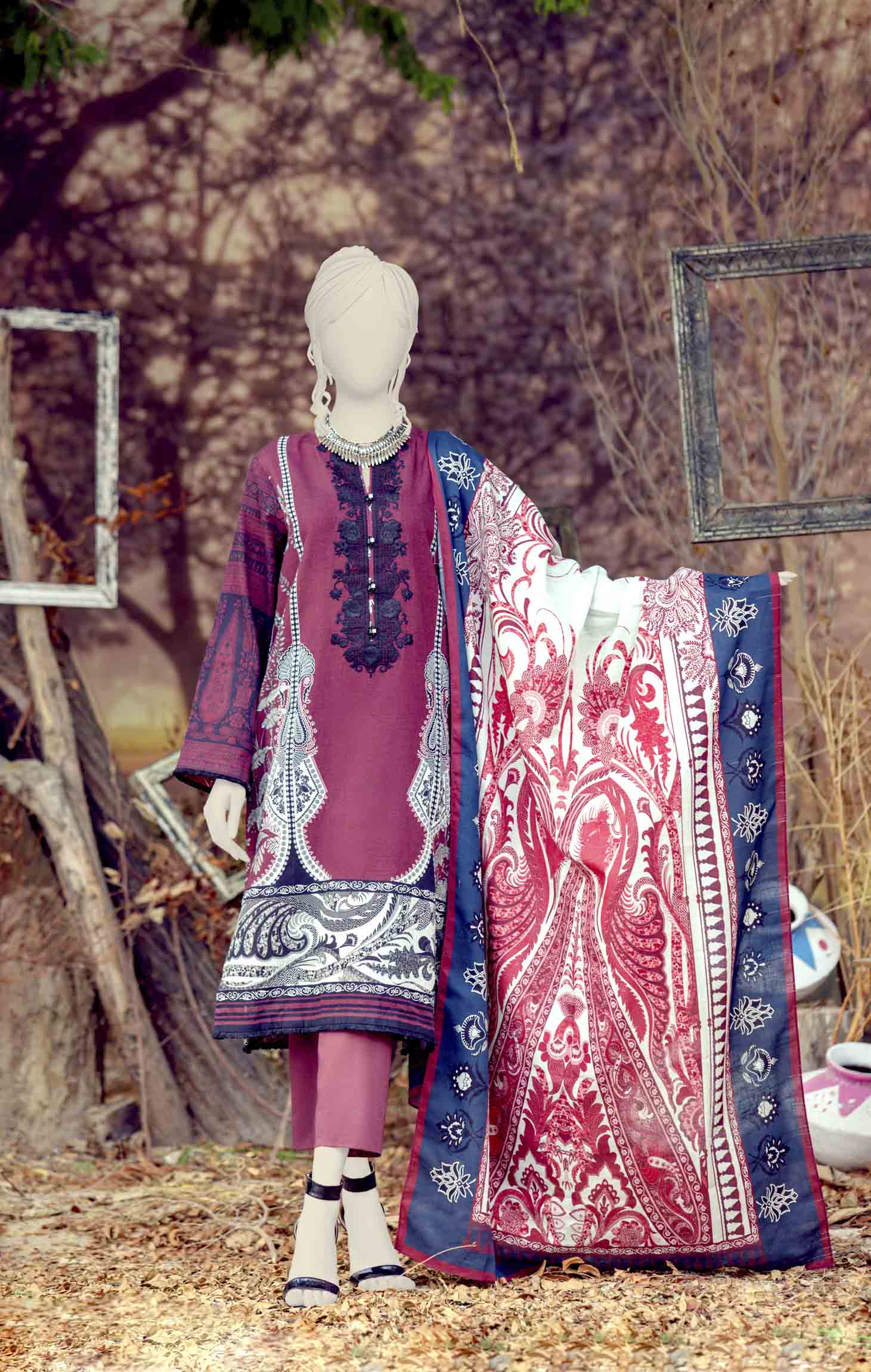WOMEN SERENA SHEER EMBROIDERED STITCHED 3PC SUIT - Image 3