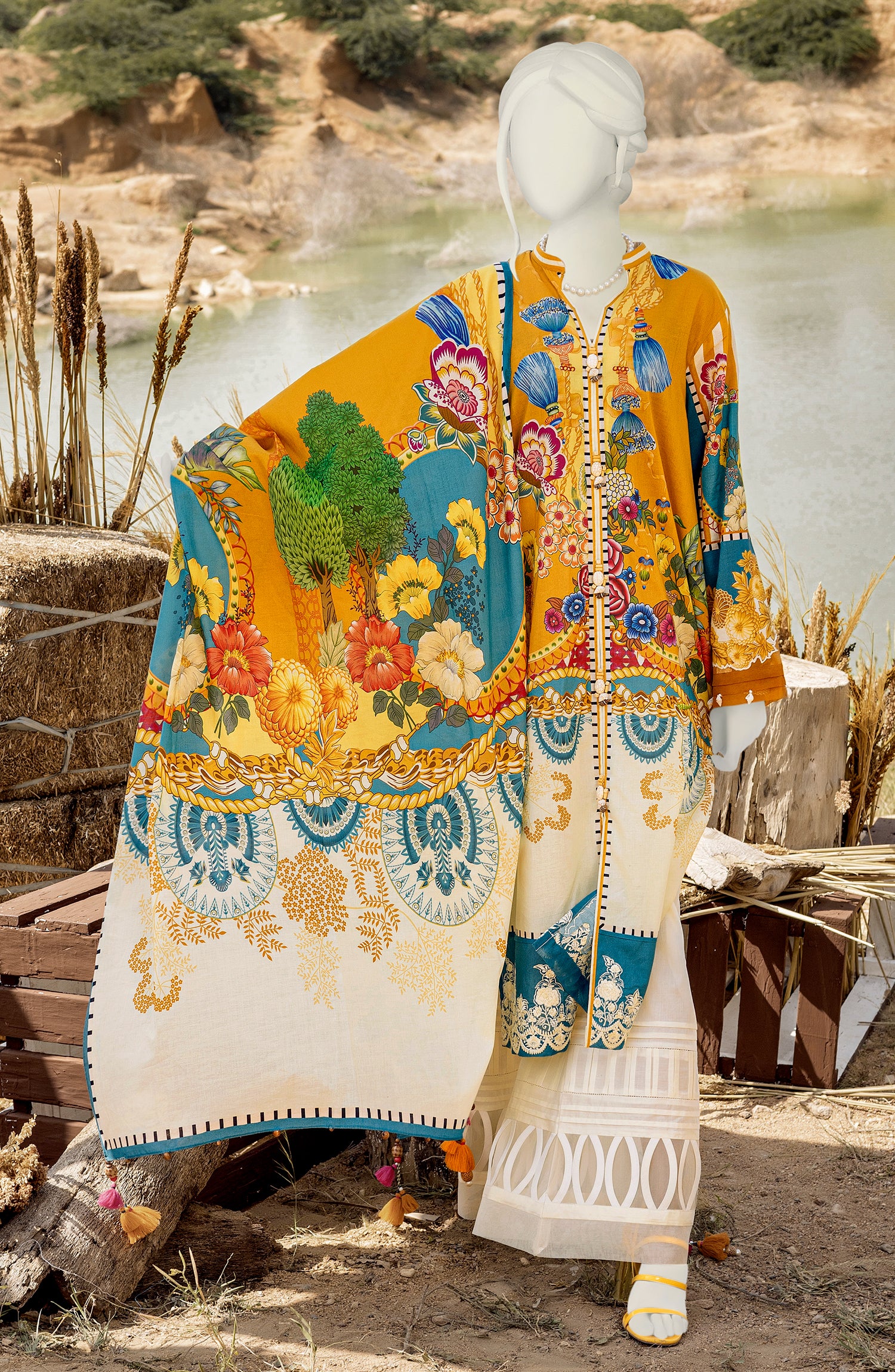 WOMEN TWISTED ROPES EMBROIDERED PRINTED CAMBRIC 3PC UNSTITCHED